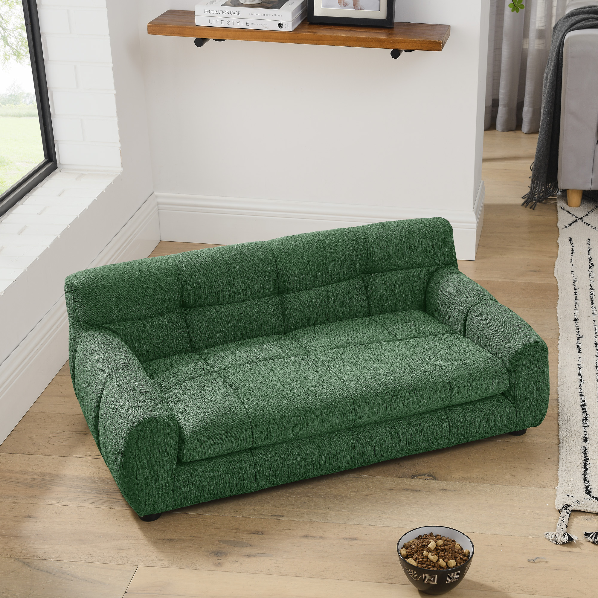 Soft and comfortable pet sofa with backrest and armrests, suitable for modern rectangular pet sofas for small and medium-sized dogs-Green - Image 3