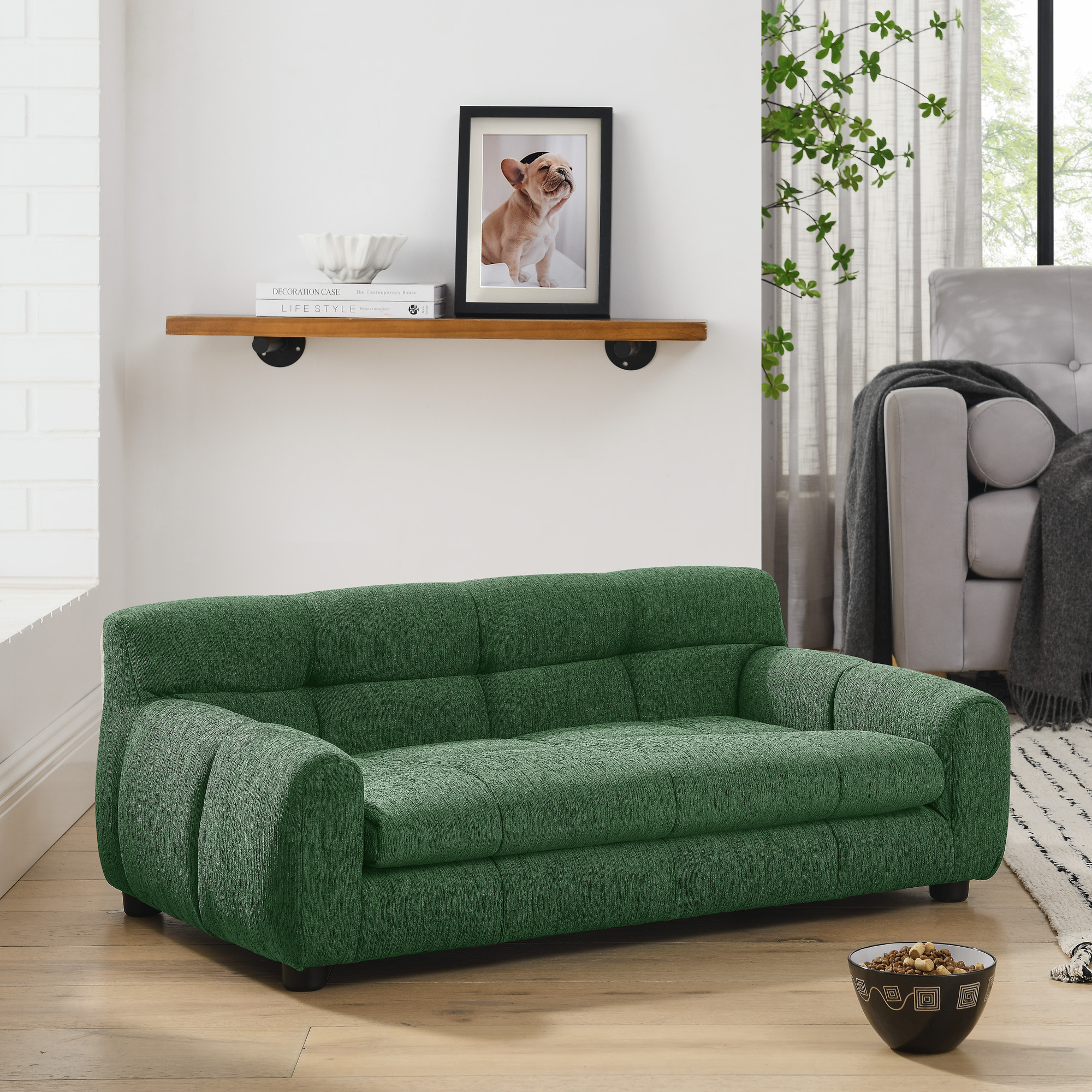 Soft and comfortable pet sofa with backrest and armrests, suitable for modern rectangular pet sofas for small and medium-sized dogs-Green - Image 4