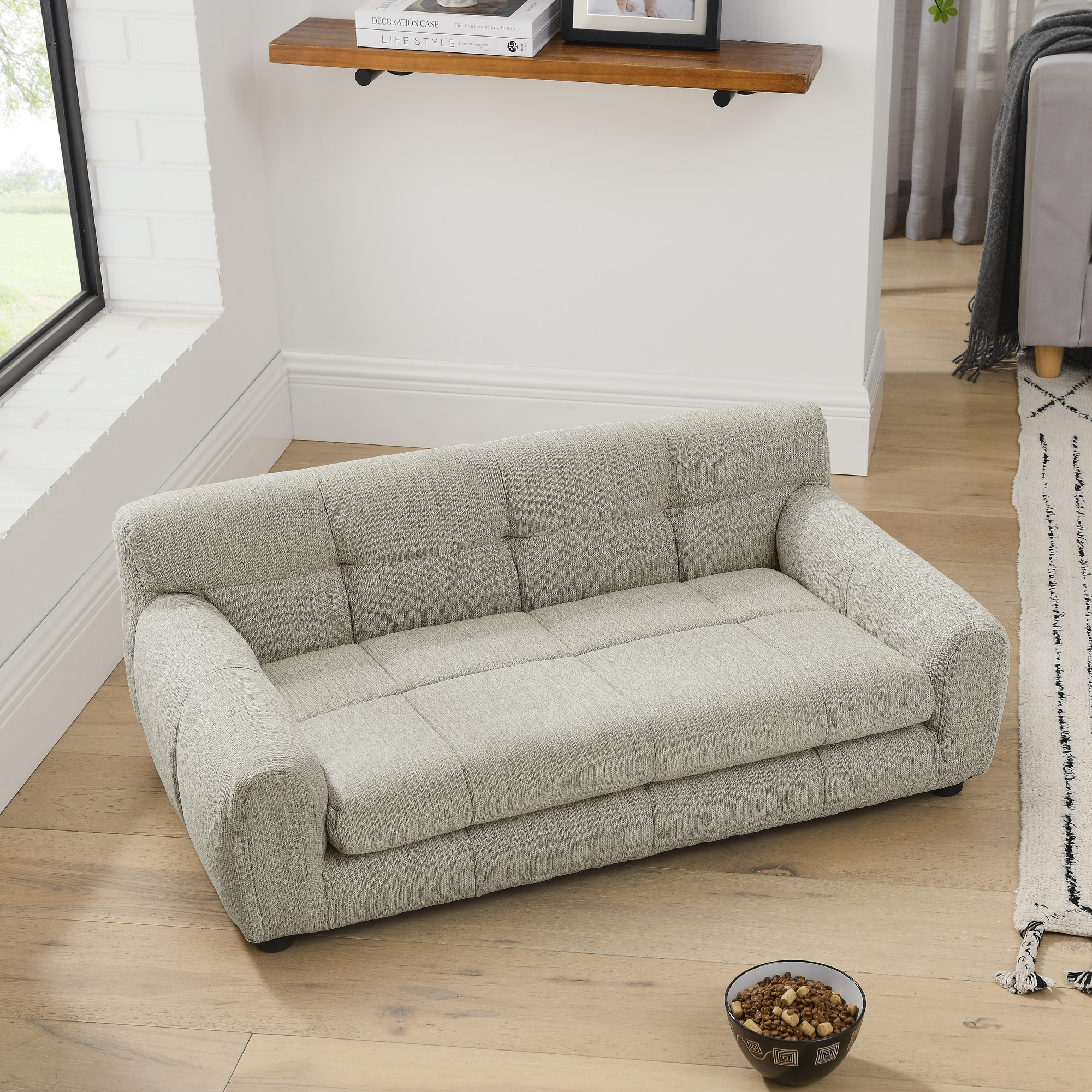 Soft and comfortable pet sofa with backrest and armrests, suitable for modern rectangular pet sofas for small and medium-sized dogs,-Beige - Image 3