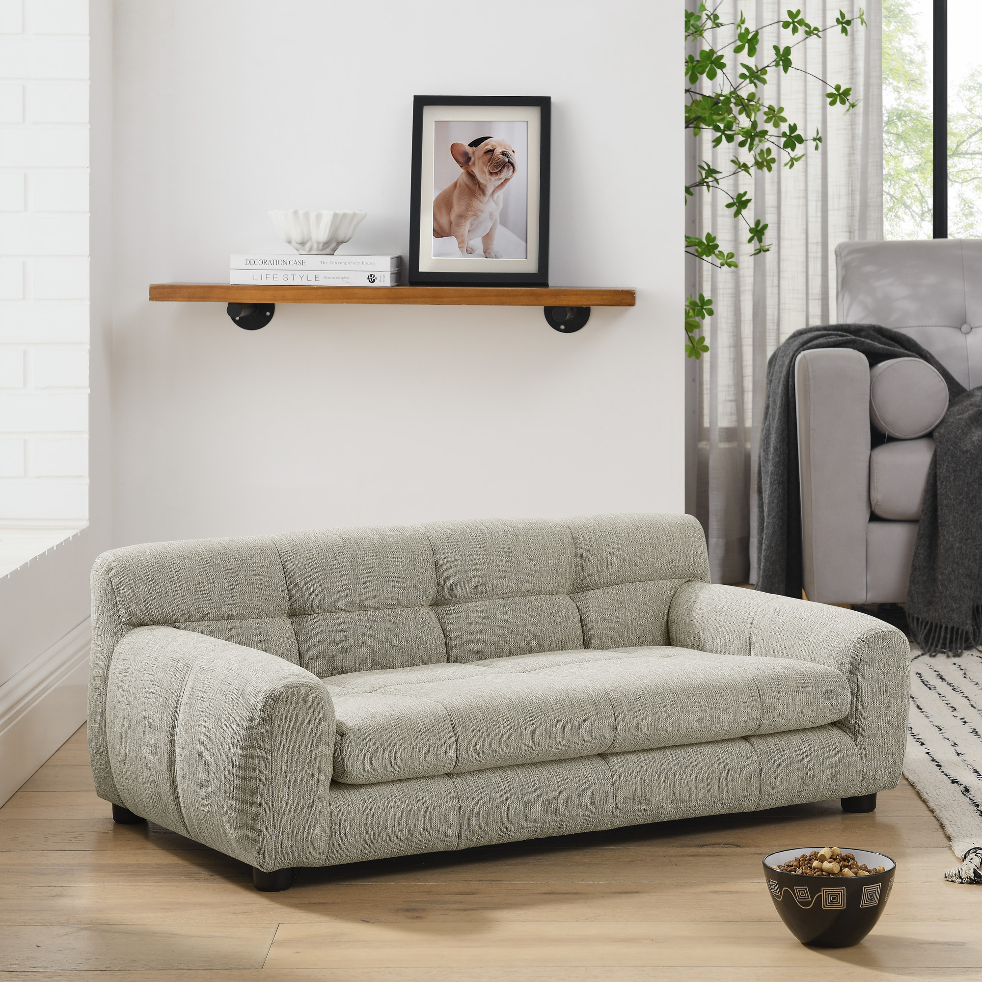 Soft and comfortable pet sofa with backrest and armrests, suitable for modern rectangular pet sofas for small and medium-sized dogs,-Beige - Image 4