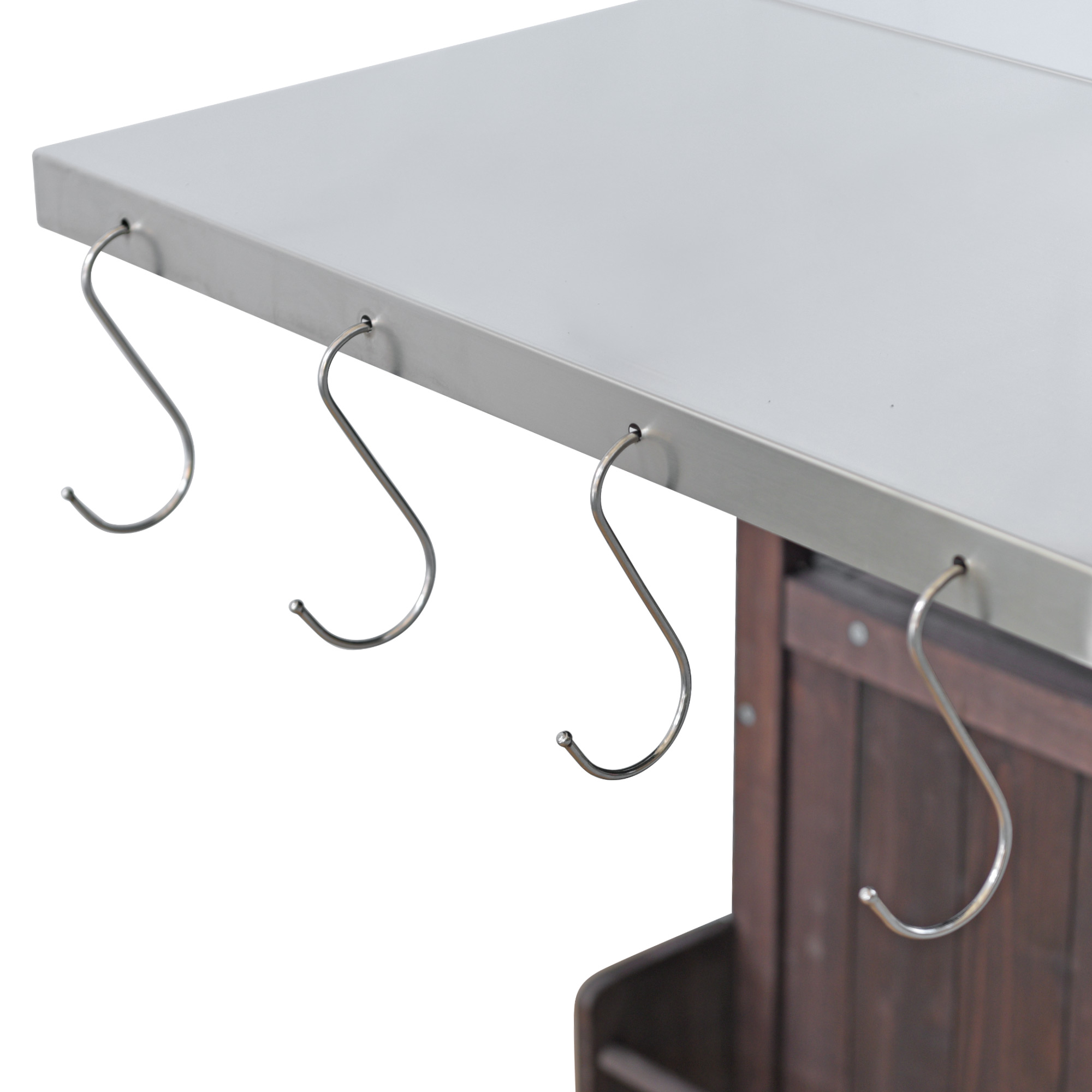 K&K 40.5" Outdoor Grill Cart with Stainless Steel Top, Solid Wood Outdoor Storage Cabinet with Drop Leaf, One Drawer, Towel Rack, Rolling Kitchen Cart with Lockable Wheels for Lawn Garden, Brown - Image 2