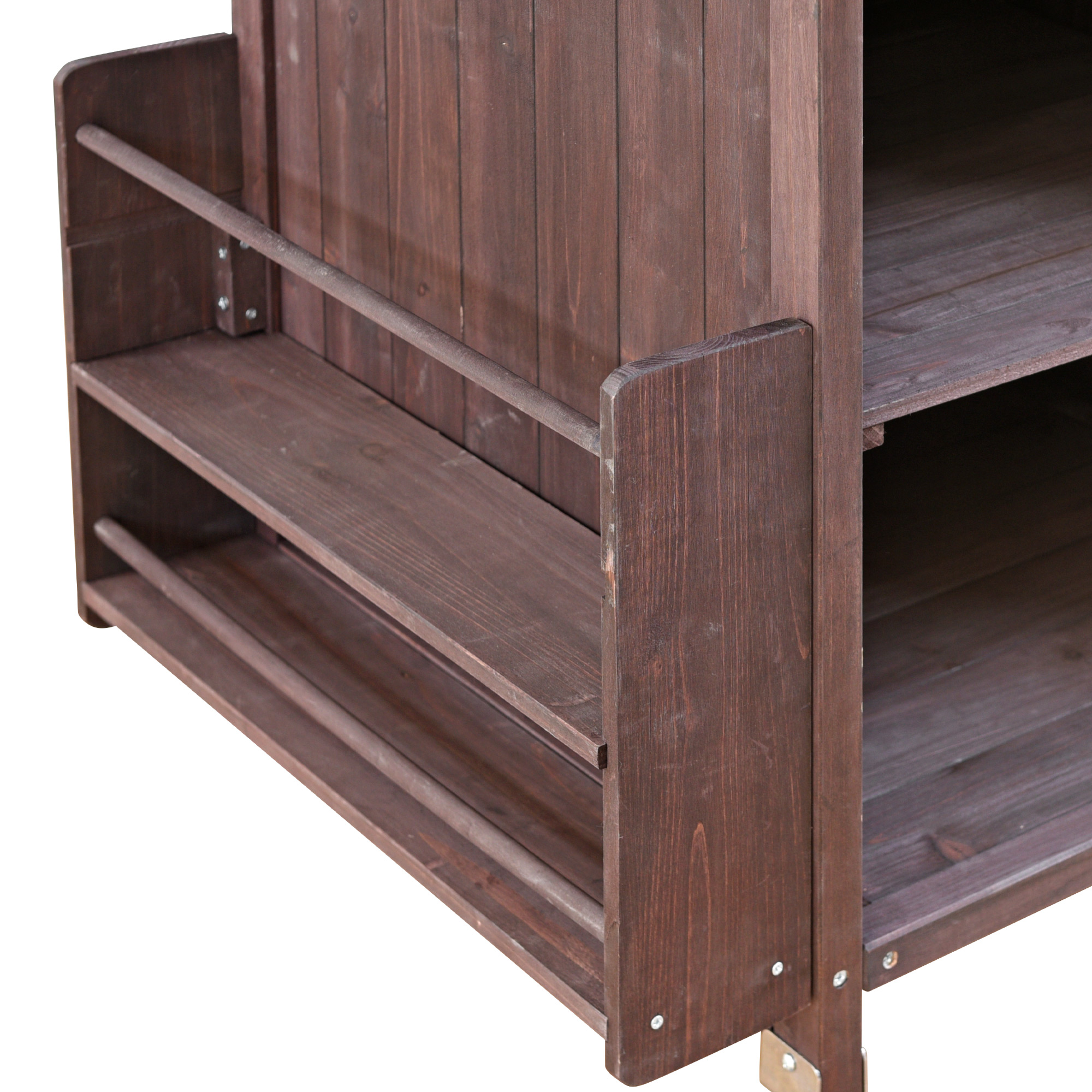 K&K 40.5" Outdoor Grill Cart with Stainless Steel Top, Solid Wood Outdoor Storage Cabinet with Drop Leaf, One Drawer, Towel Rack, Rolling Kitchen Cart with Lockable Wheels for Lawn Garden, Brown - Image 4