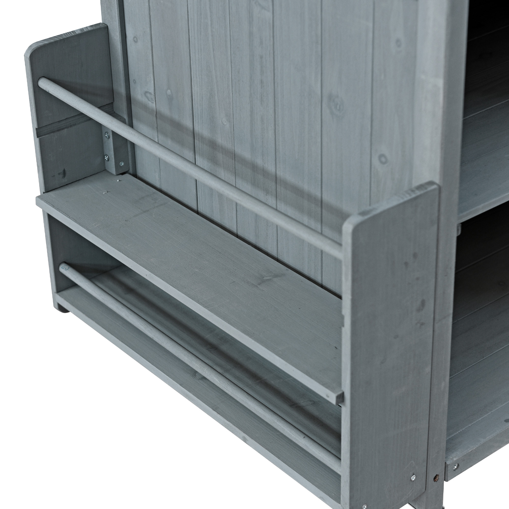 K&K 40.5" Outdoor Grill Cart with Stainless Steel Top, Solid Wood Outdoor Storage Cabinet with Drop Leaf, One Drawer, Towel Rack, Rolling Kitchen Cart with Lockable Wheels for Lawn Garden, Blue Grey - Image 3