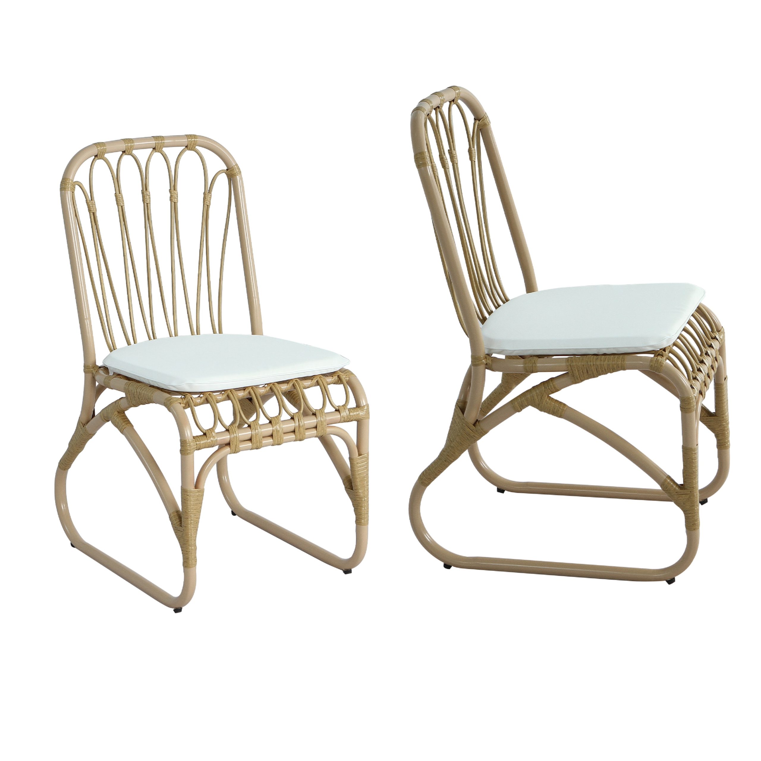 Outdoor PE Wicker Dining Chairs with Washable Cushion Set of 2, Outdoor Rattan chairs for Backyard, Poolside, Garden,Patio,Natural - Image 6