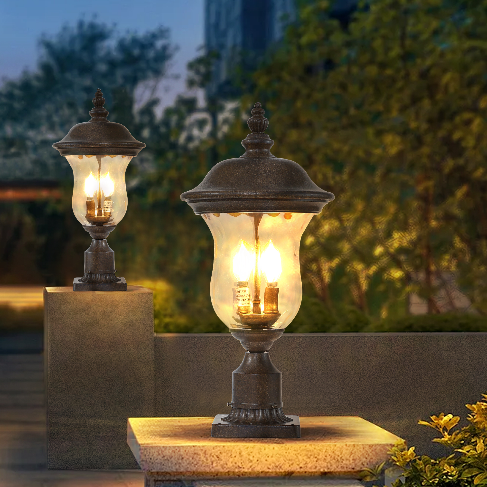 21"(H) Vintage Outdoor Lamp Post Light, Waterproof Garden Patio Lantern with Clear Glass Shade, Classic Bronze Finish, Ideal for Yard, Porch, Walkway, and Driveway Lighting (One Piece & No Bulb) - Image 2