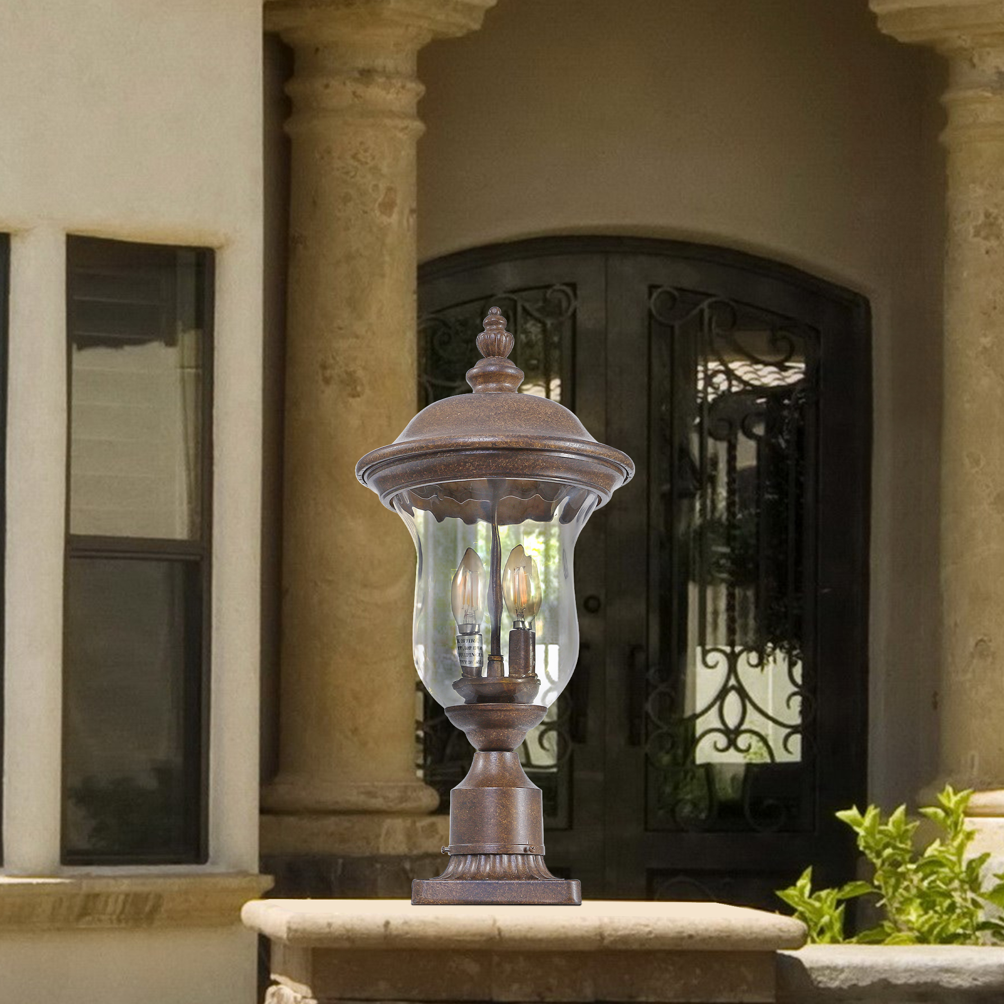 21"(H) Vintage Outdoor Lamp Post Light, Waterproof Garden Patio Lantern with Clear Glass Shade, Classic Bronze Finish, Ideal for Yard, Porch, Walkway, and Driveway Lighting (One Piece & No Bulb) - Image 4