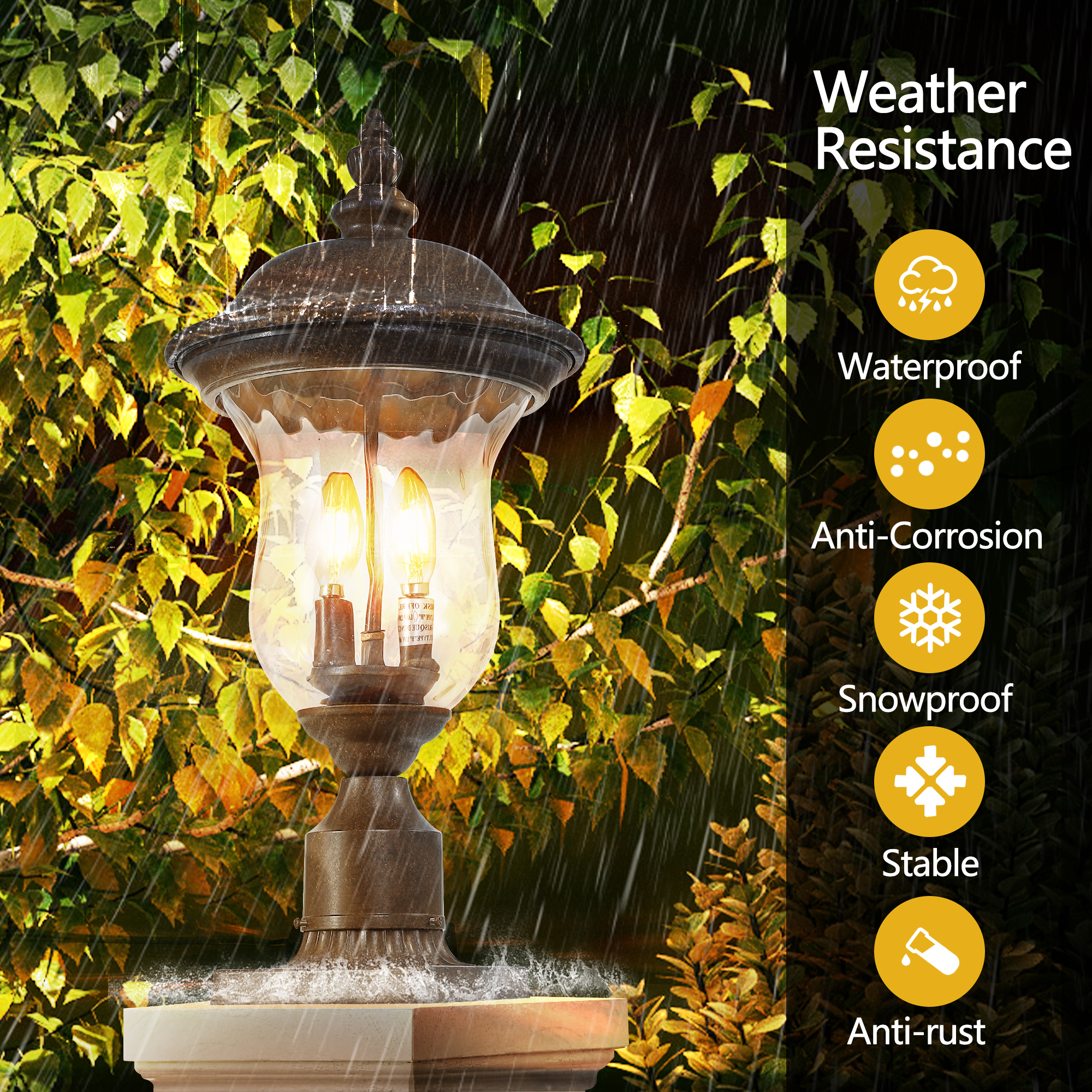 21"(H) Vintage Outdoor Lamp Post Light, Waterproof Garden Patio Lantern with Clear Glass Shade, Classic Bronze Finish, Ideal for Yard, Porch, Walkway, and Driveway Lighting (One Piece & No Bulb) - Image 5