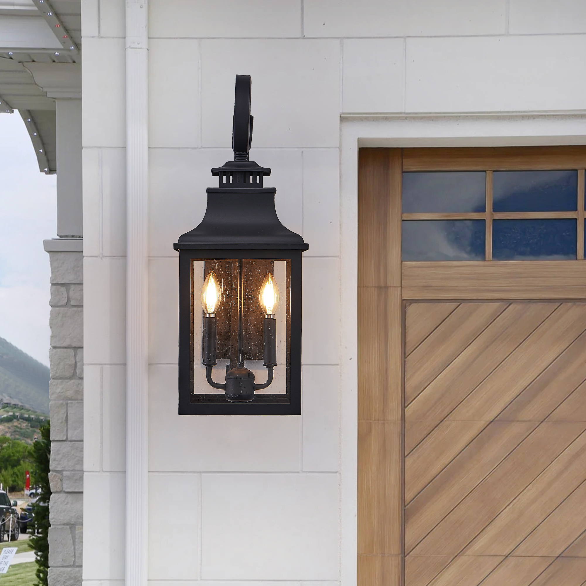 23"(H) 1-Pack Outdoor Wall Lantern Light – Vintage Black Metal Sconce with Clear Seeded Glass for Porch, Patio, and Garden (Bulb Not Included) - Image 2