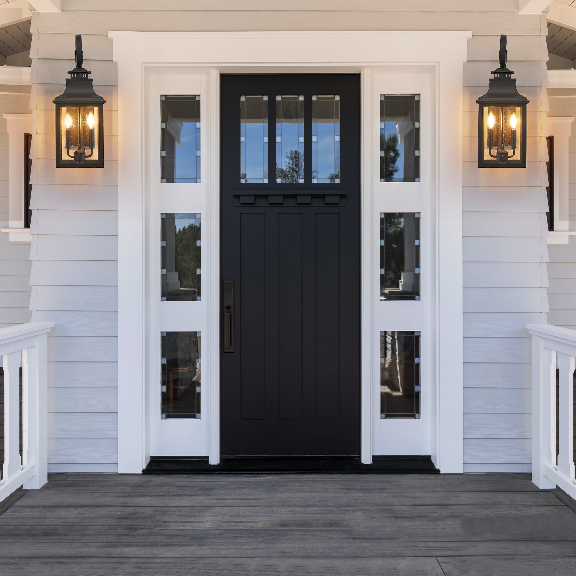 23"(H) 1-Pack Outdoor Wall Lantern Light – Vintage Black Metal Sconce with Clear Seeded Glass for Porch, Patio, and Garden (Bulb Not Included) - Image 3