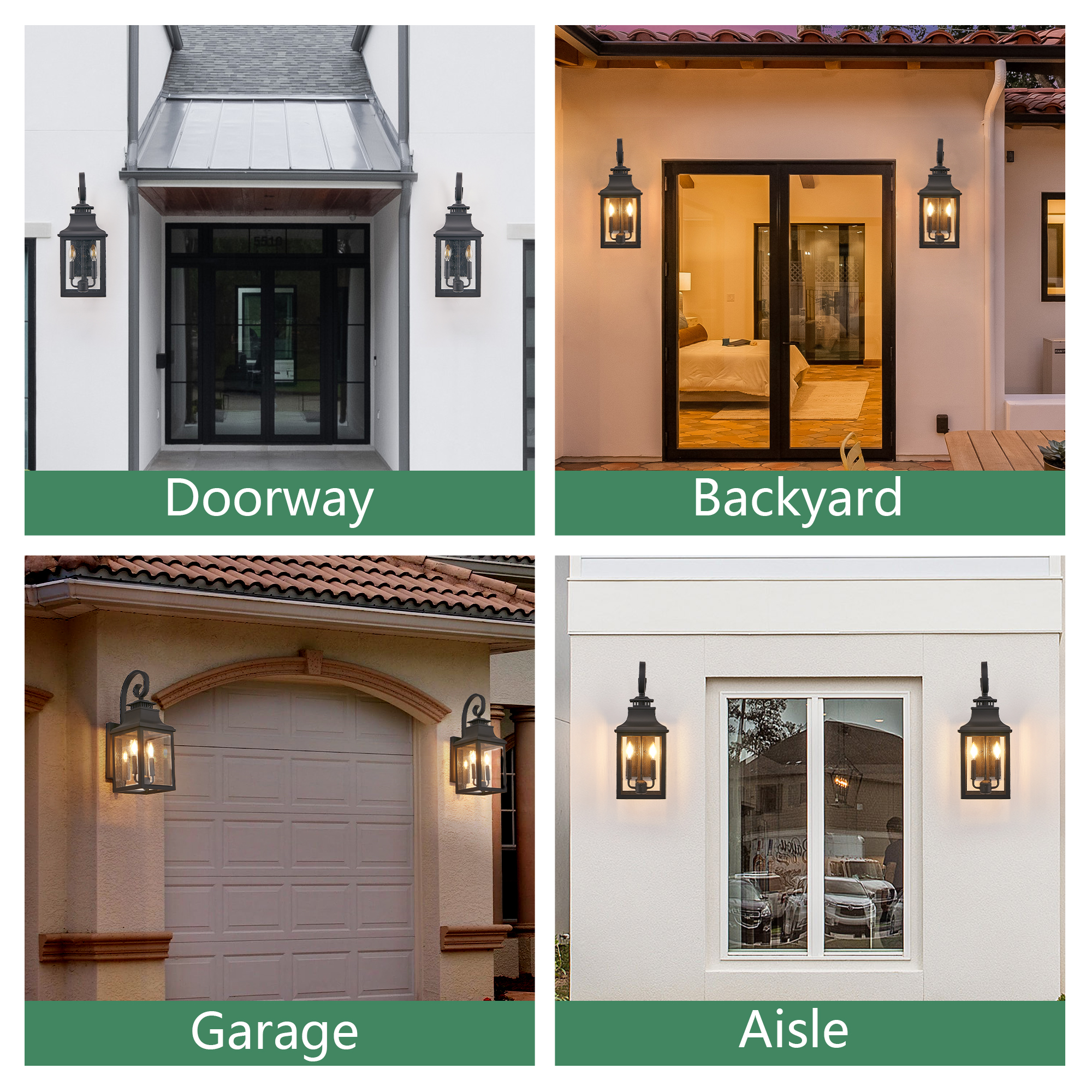 23"(H) 1-Pack Outdoor Wall Lantern Light – Vintage Black Metal Sconce with Clear Seeded Glass for Porch, Patio, and Garden (Bulb Not Included) - Image 5