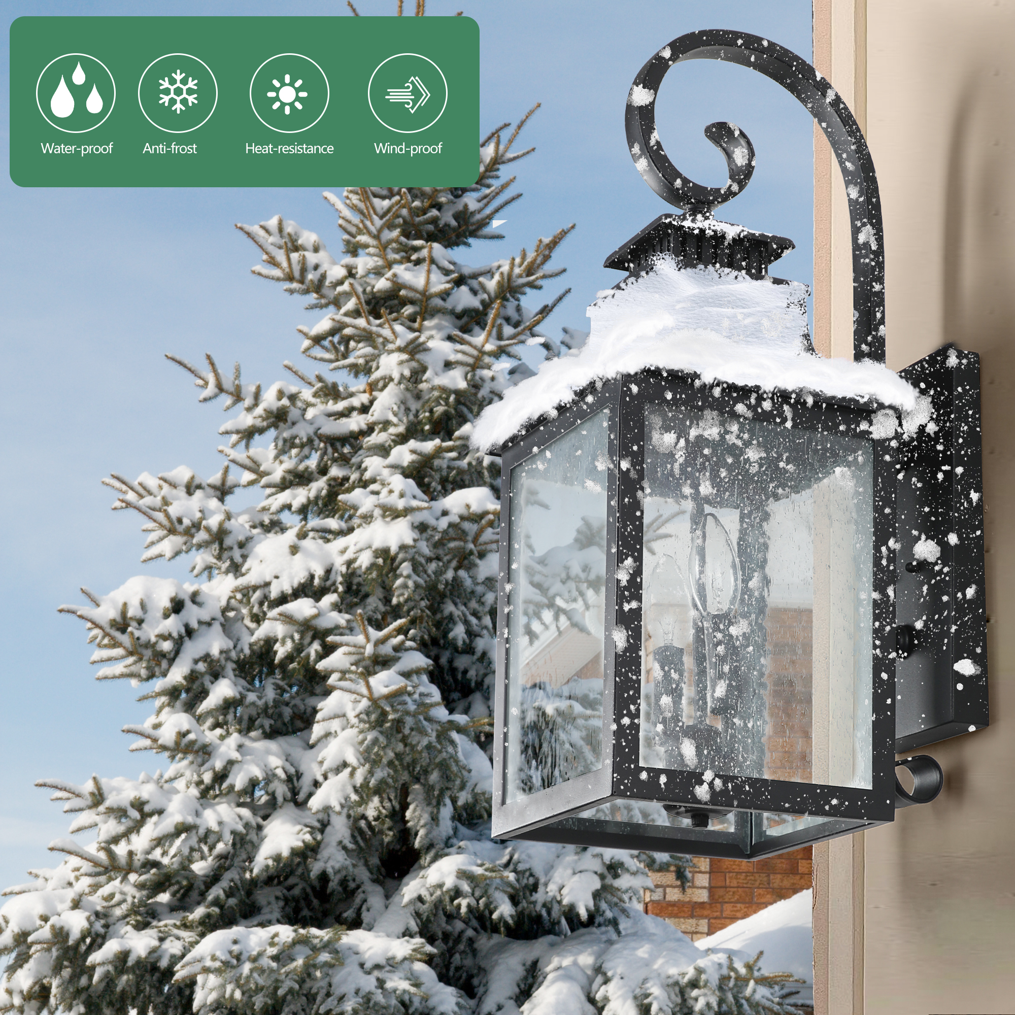 23"(H) 1-Pack Outdoor Wall Lantern Light – Vintage Black Metal Sconce with Clear Seeded Glass for Porch, Patio, and Garden (Bulb Not Included) - Image 6