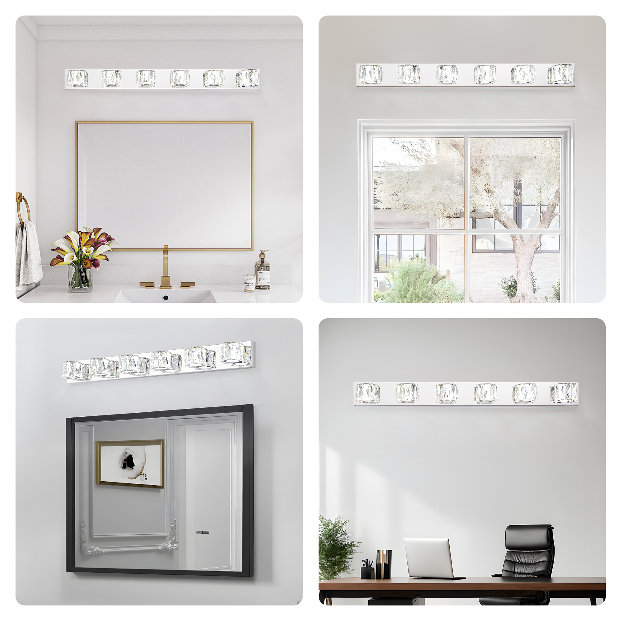 41" Modern Crystal 6-Light LED Wall Sconce – Elegant Chrome Bathroom Vanity Light with Clear Crystal Shades for Bathroom, Bedroom, or Hallway - Image 5