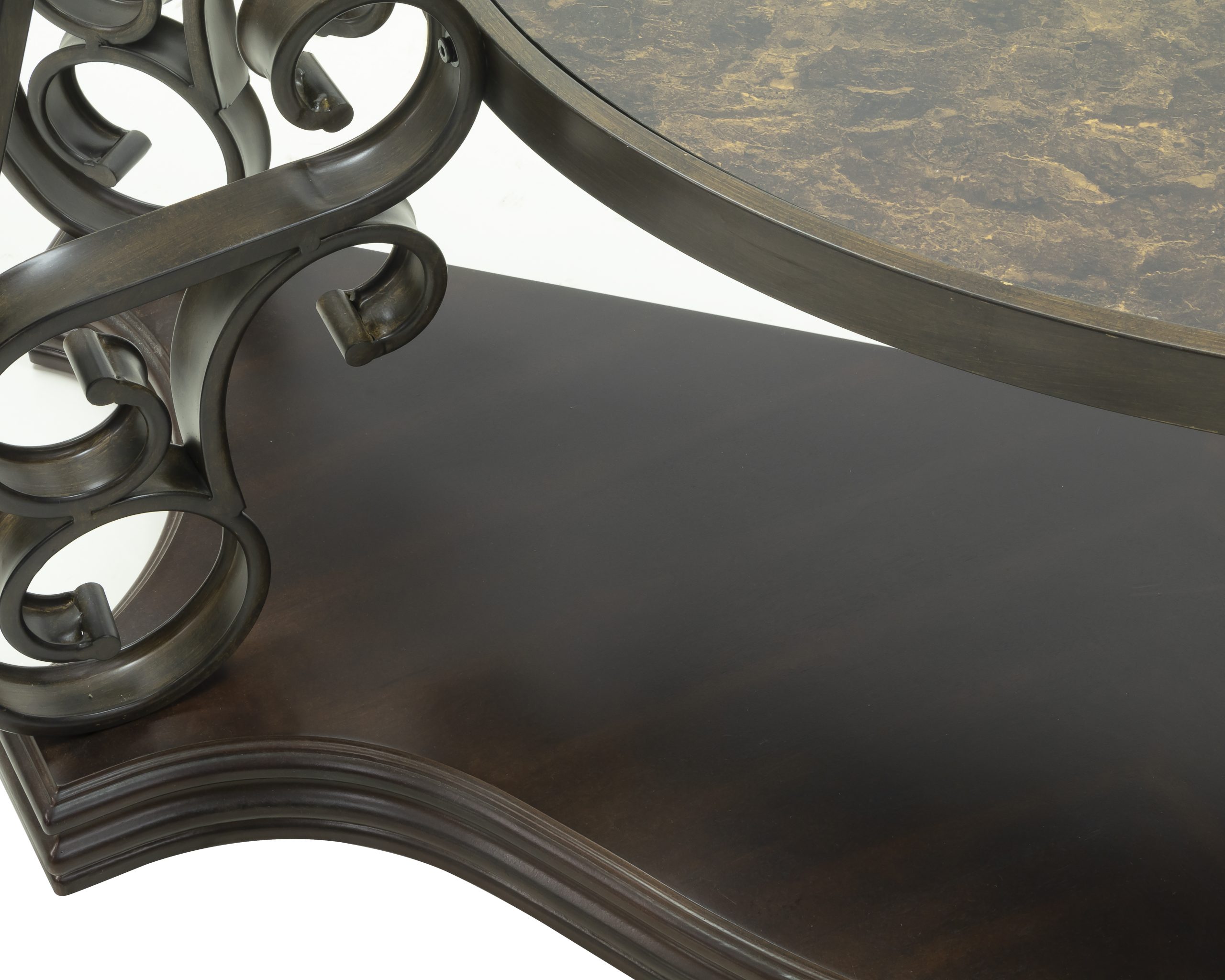 Sofa Table, Glass table top, MDF W/marble paper middle shelf, powder coat finish metal legs. (54"Lx20"Wx30"H) - Image 3