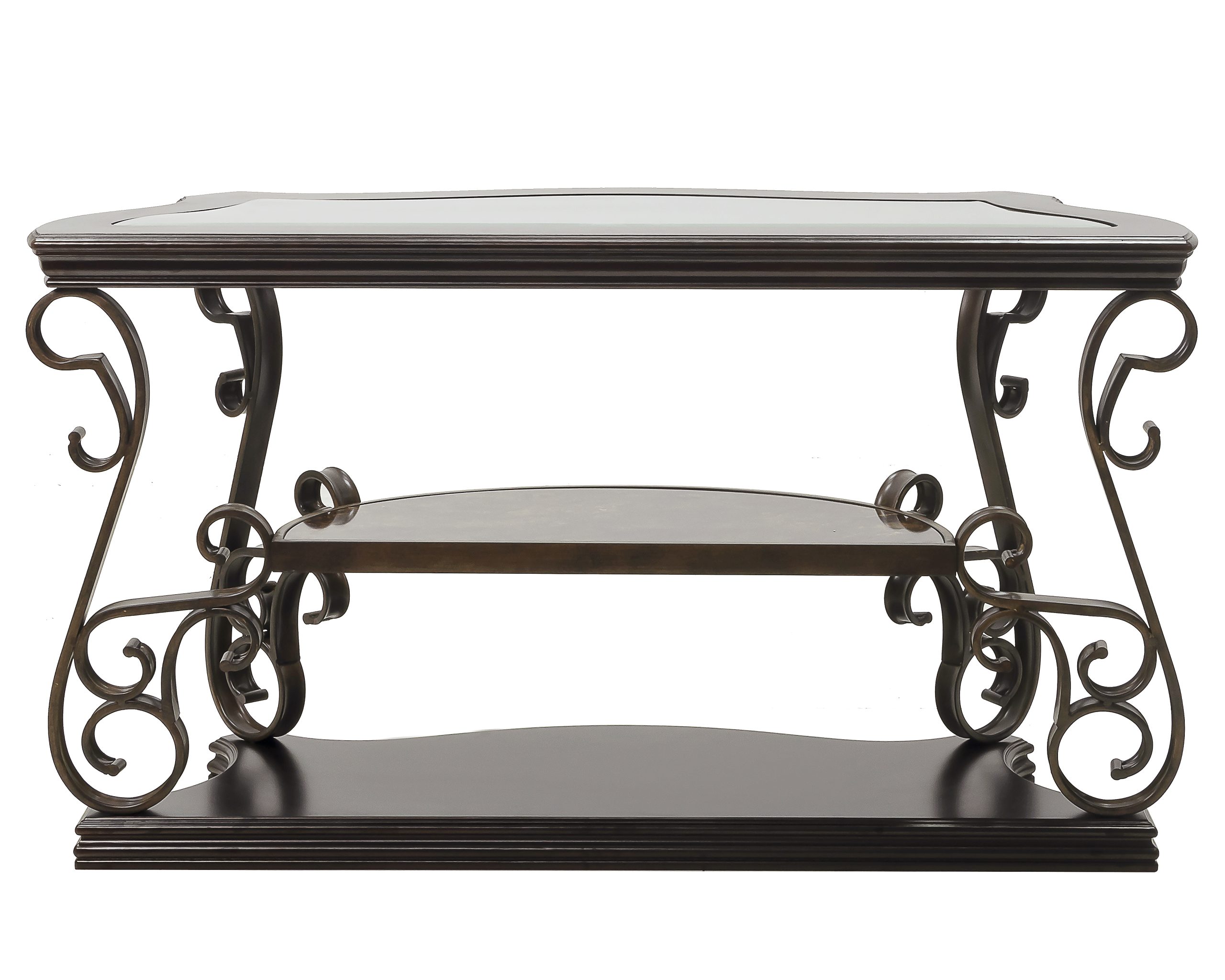 Sofa Table, Glass table top, MDF W/marble paper middle shelf, powder coat finish metal legs. (54"Lx20"Wx30"H) - Image 4