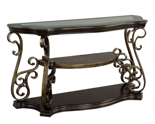 Sofa Table, Glass table top, MDF W/marble paper middle shelf, powder coat finish metal legs. (54"Lx20"Wx30"H) - Image 6