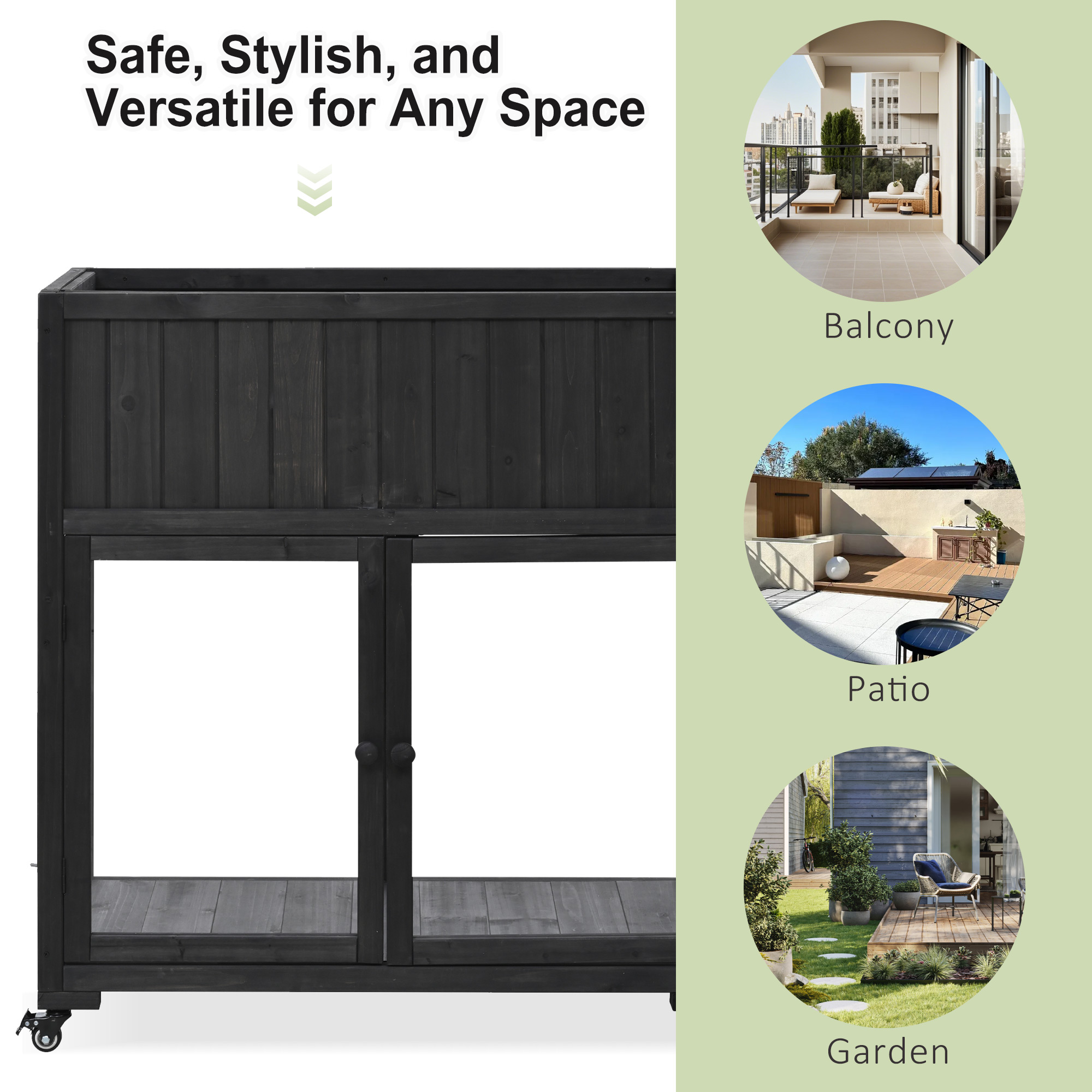 TOPMAX Patio 35.4''x17.7''x37.4'' Mini Wood Cold Frame, Compact 2 Doors Garden Greenhouse with Wheels, Raised Bed with Liner for Indoor Outdoor Use, Black - Image 6