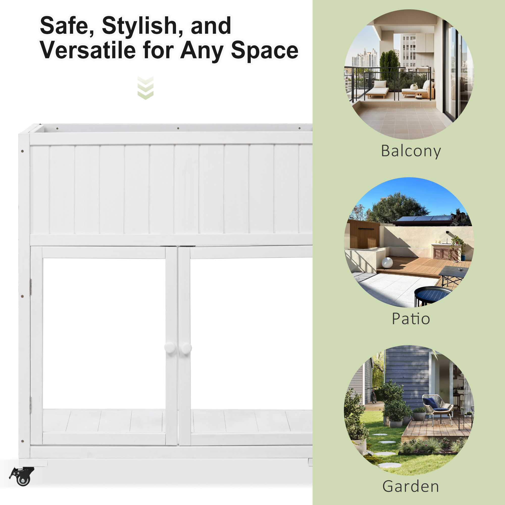 TOPMAX Patio 35.4''x17.7''x37.4'' Mini Wood Cold Frame, Compact 2 Doors Garden Greenhouse with Wheels, Raised Bed with Liner for Indoor Outdoor Use, White - Image 6