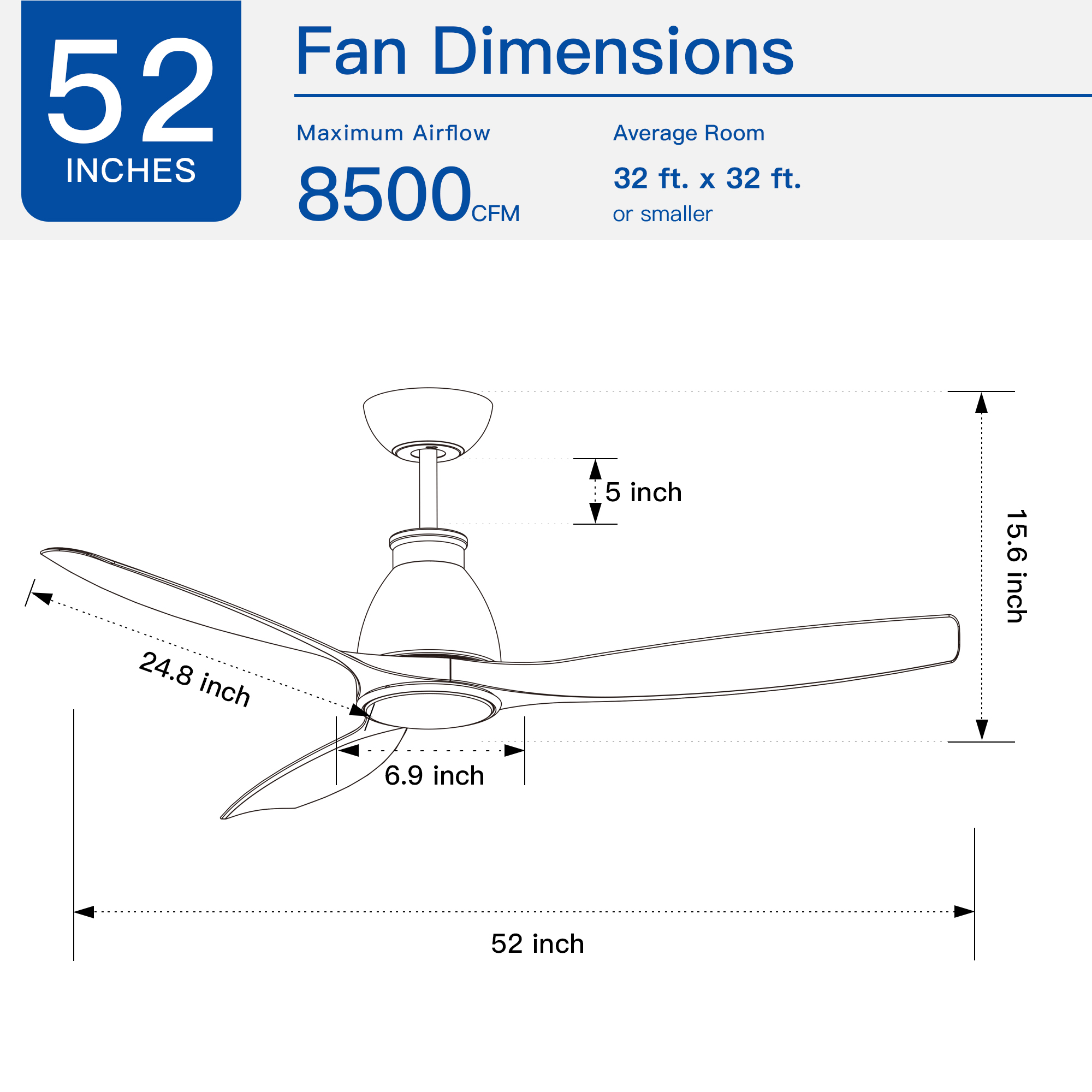 YUHAO 52 inch Indoor Ceiling Fan with Intergrated LED - Matte White with Antique Brown Wood Grain Blade - Image 3