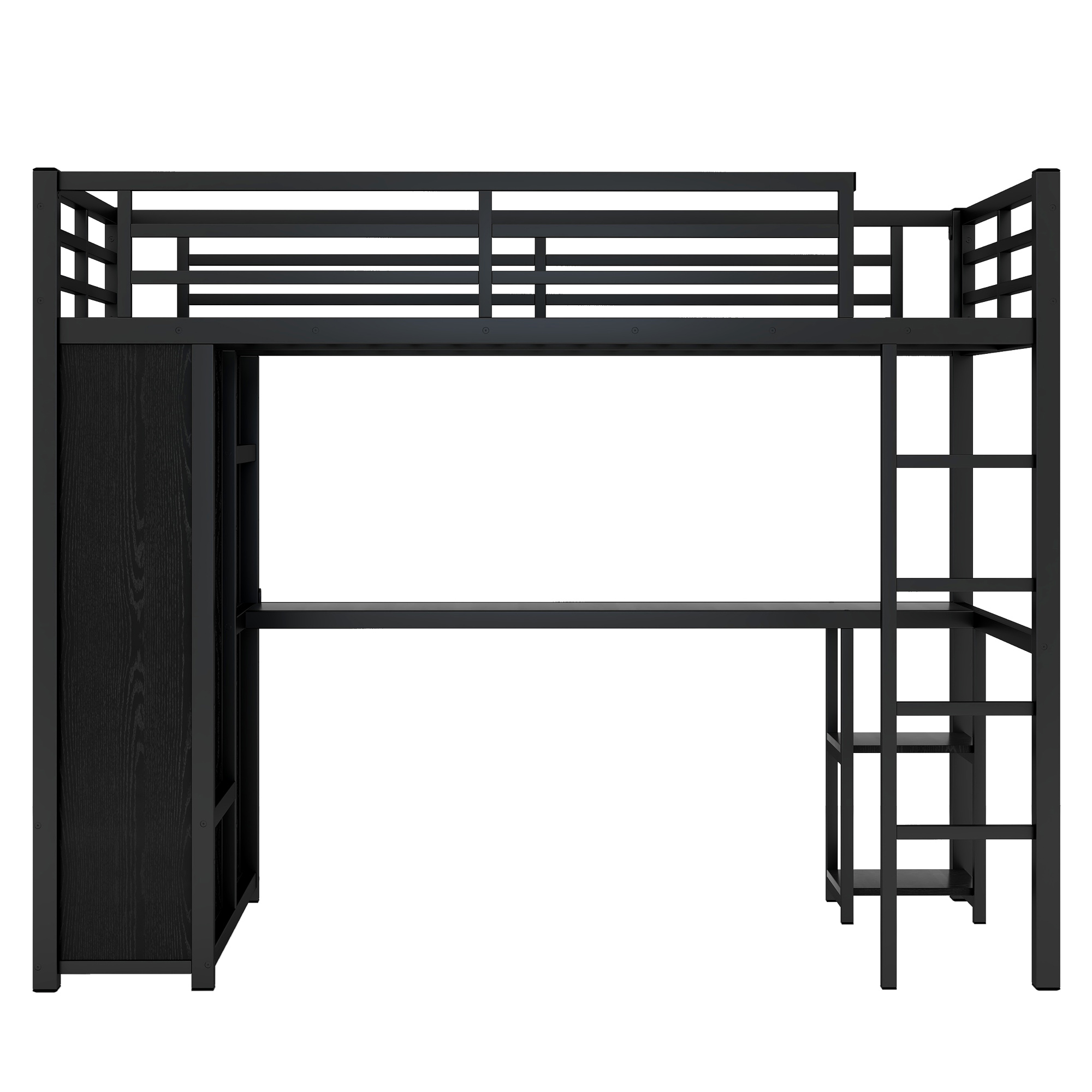 Twin XL Size Loft Bed Frame with Built-in Wardrobe, Metal Loft Bed with Desk and Storage Shelves, Black - Image 4