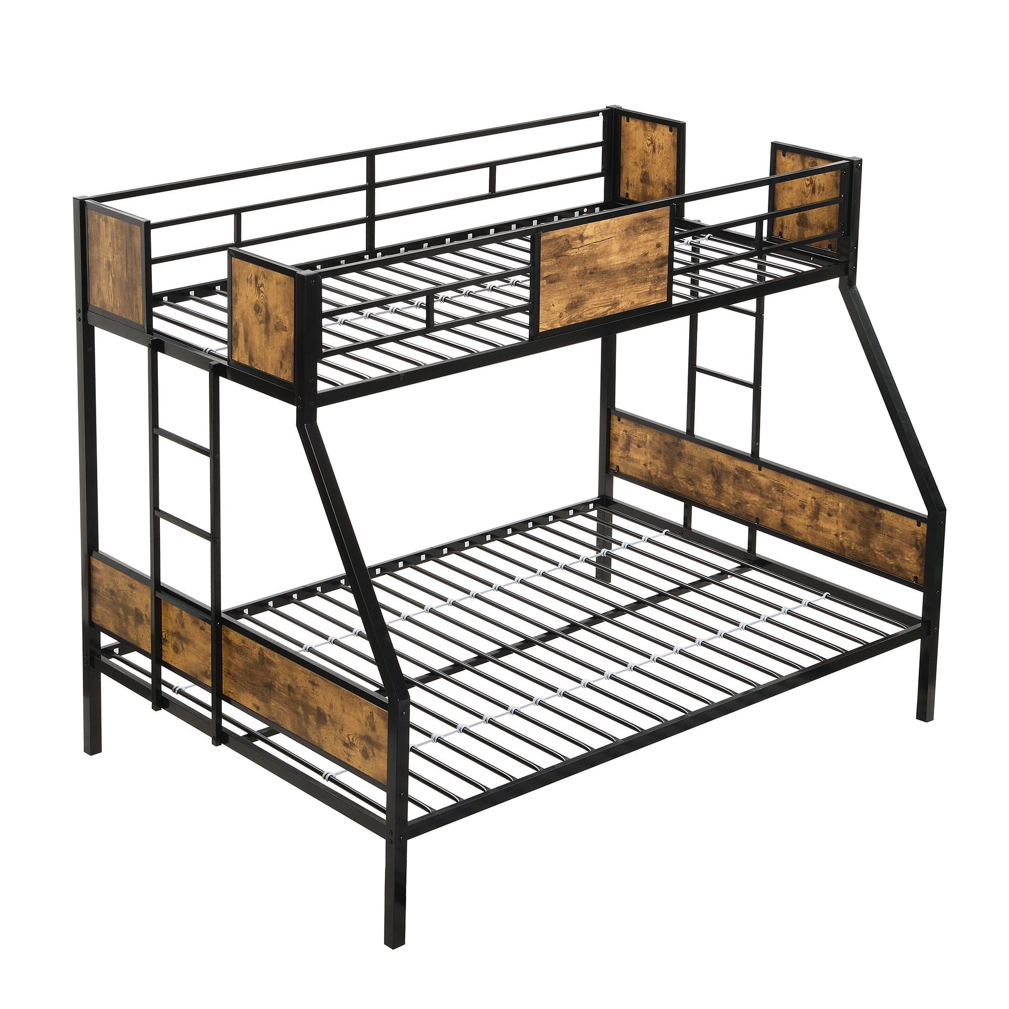 Twin Over FULL Metal Bunk Bed with 2 - Side Ladder and Full-Length Guardrail, No Box Spring Needed, Large Under Bed Storage, Easy Assemble , Black & Brown - Image 4