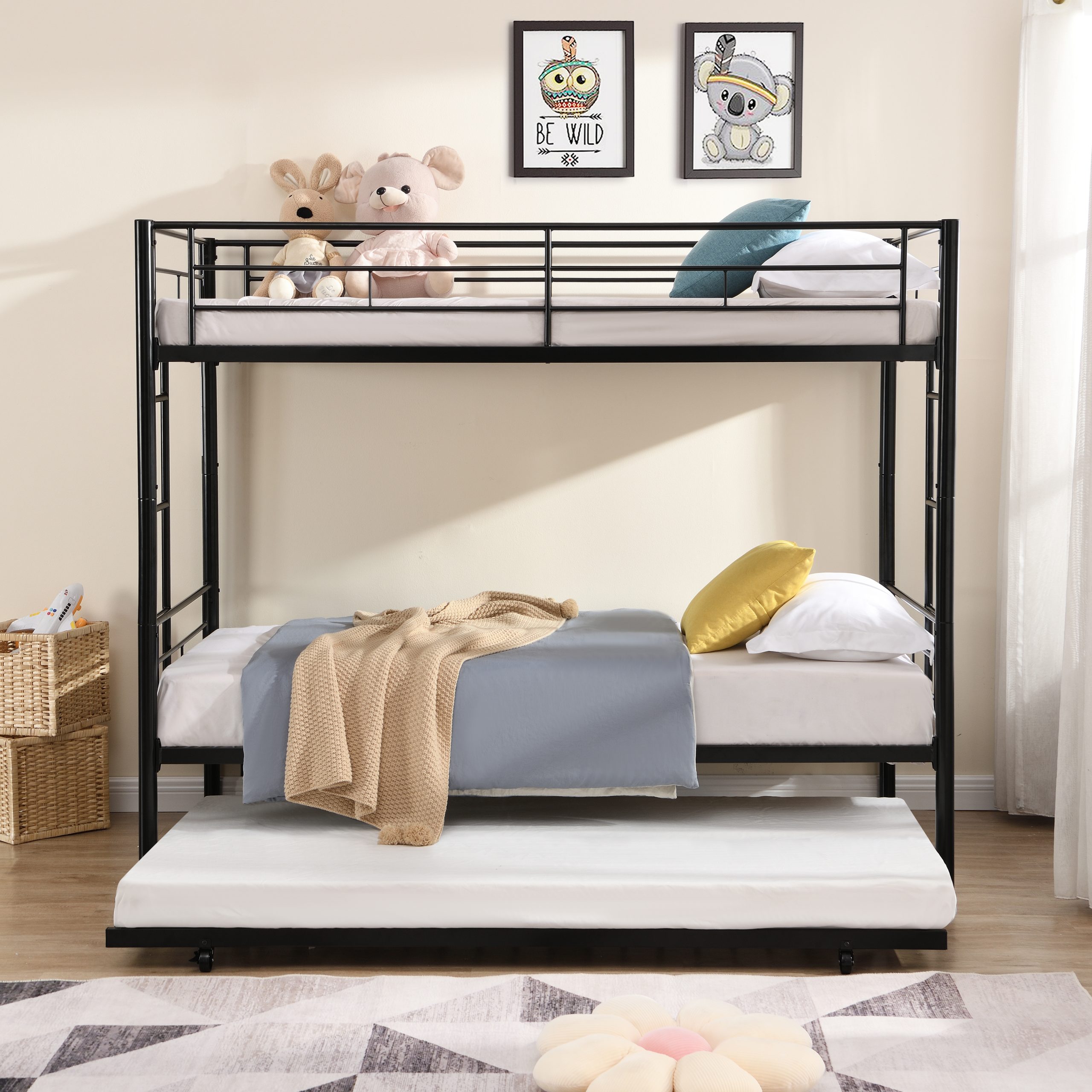 Twin Over Twin Metal Bunk Bed with trundle Black - Image 3