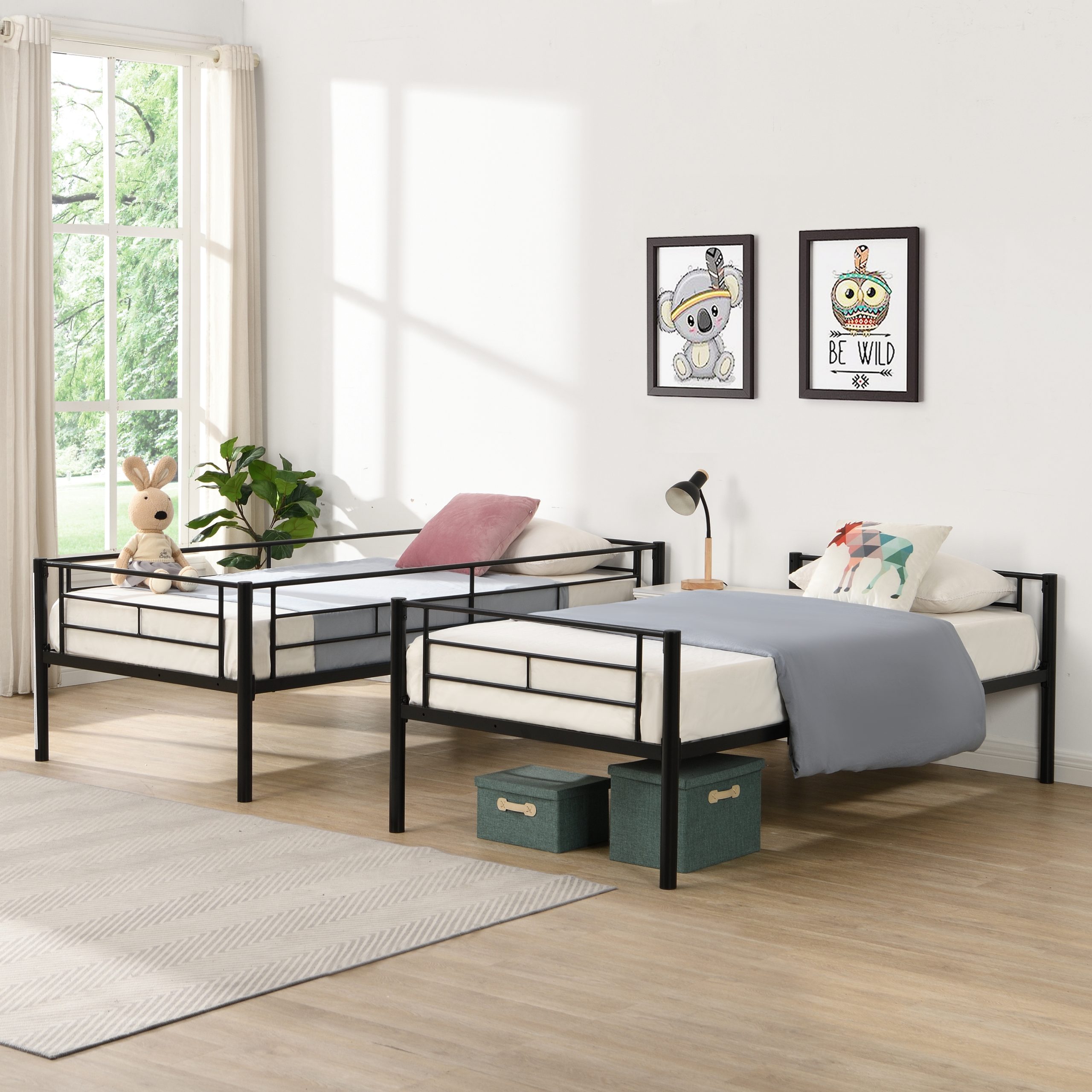 Twin Over Twin Metal Bunk Bed with trundle Black - Image 4