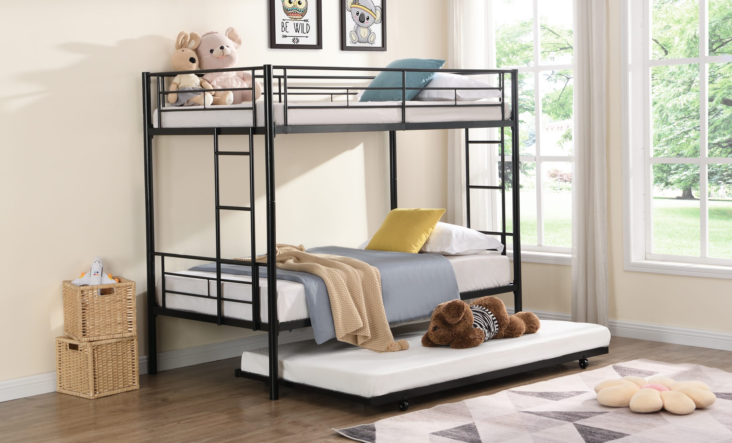 Twin Over Twin Metal Bunk Bed with trundle Black - Image 6