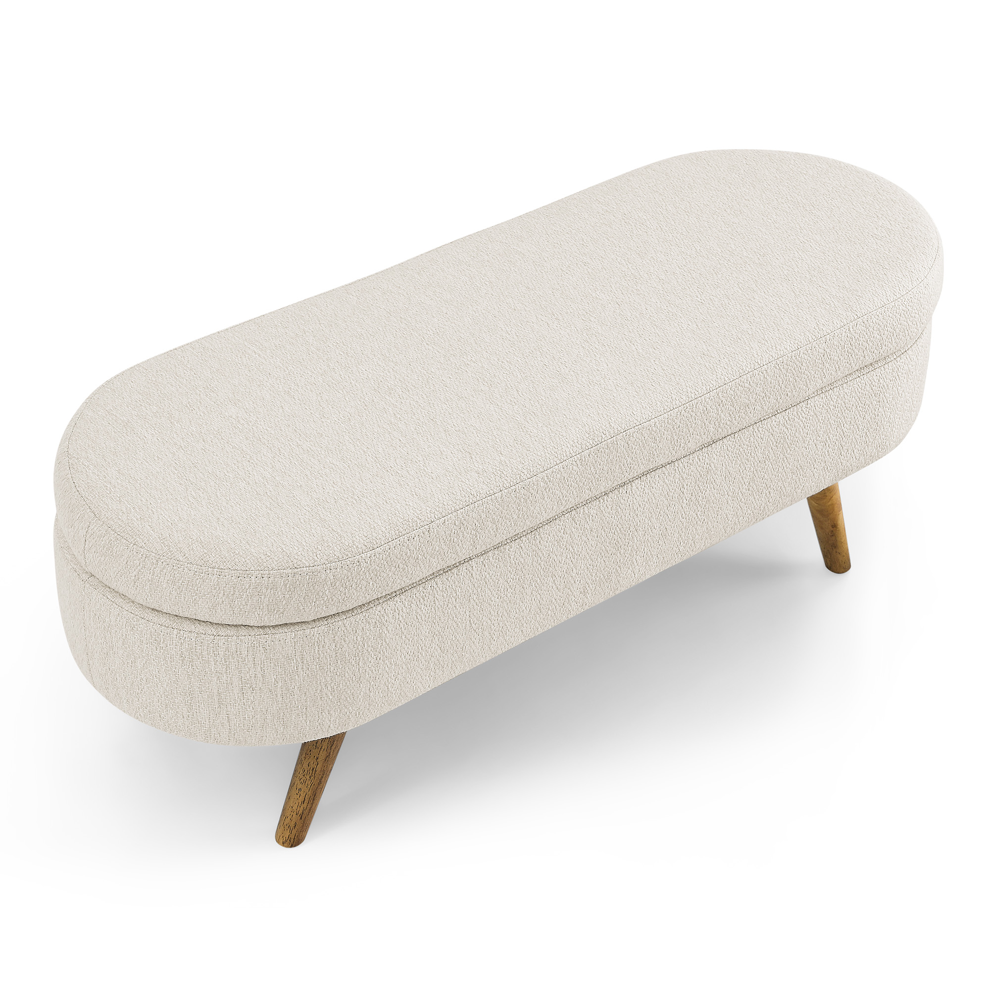 Ottoman Oval Storage Bench,Rubber Wood Legs, Beige(43.5"x16"x16") - Image 6