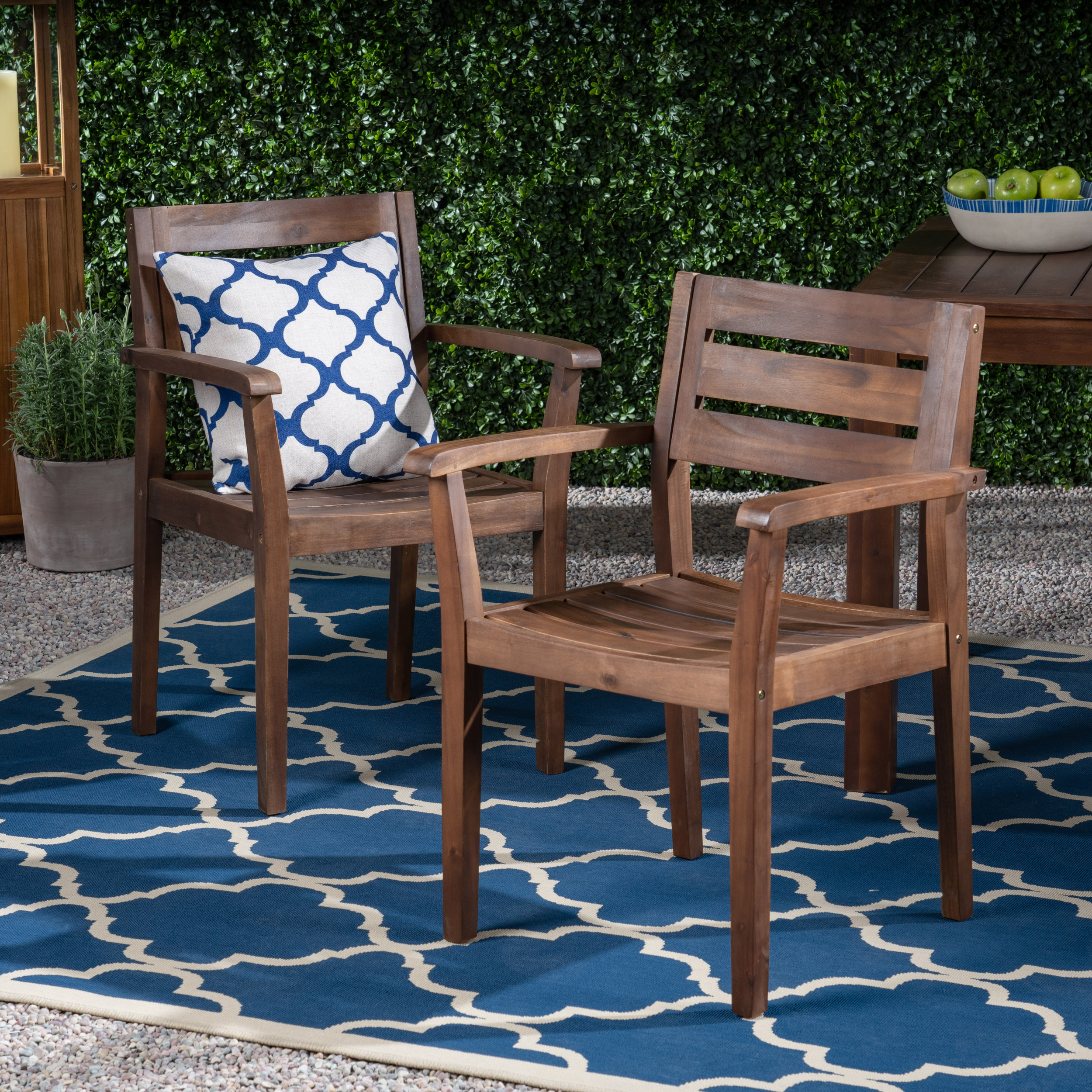 STAMFORD Dining Chairs Set of 2,Acacia Wood Patio Armchair,for Backyard, Poolside, Garden,Dark Brown - Image 2