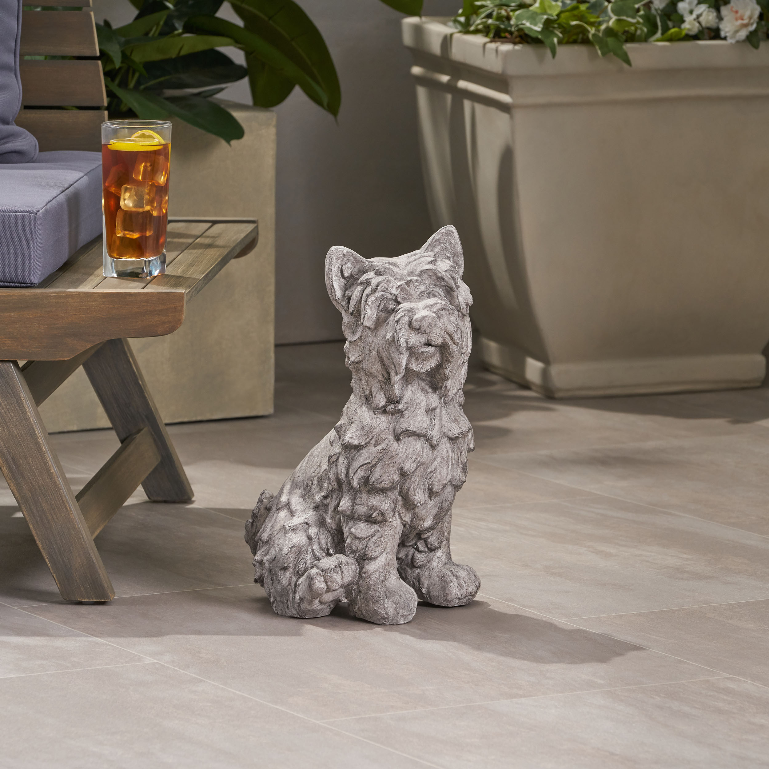 CRICKET DOG CAST SONE GARDEN STATUE, Outdoor Terrier Dog Garden Statue, Antique Gray Finish, No Assembly Required - Image 1
