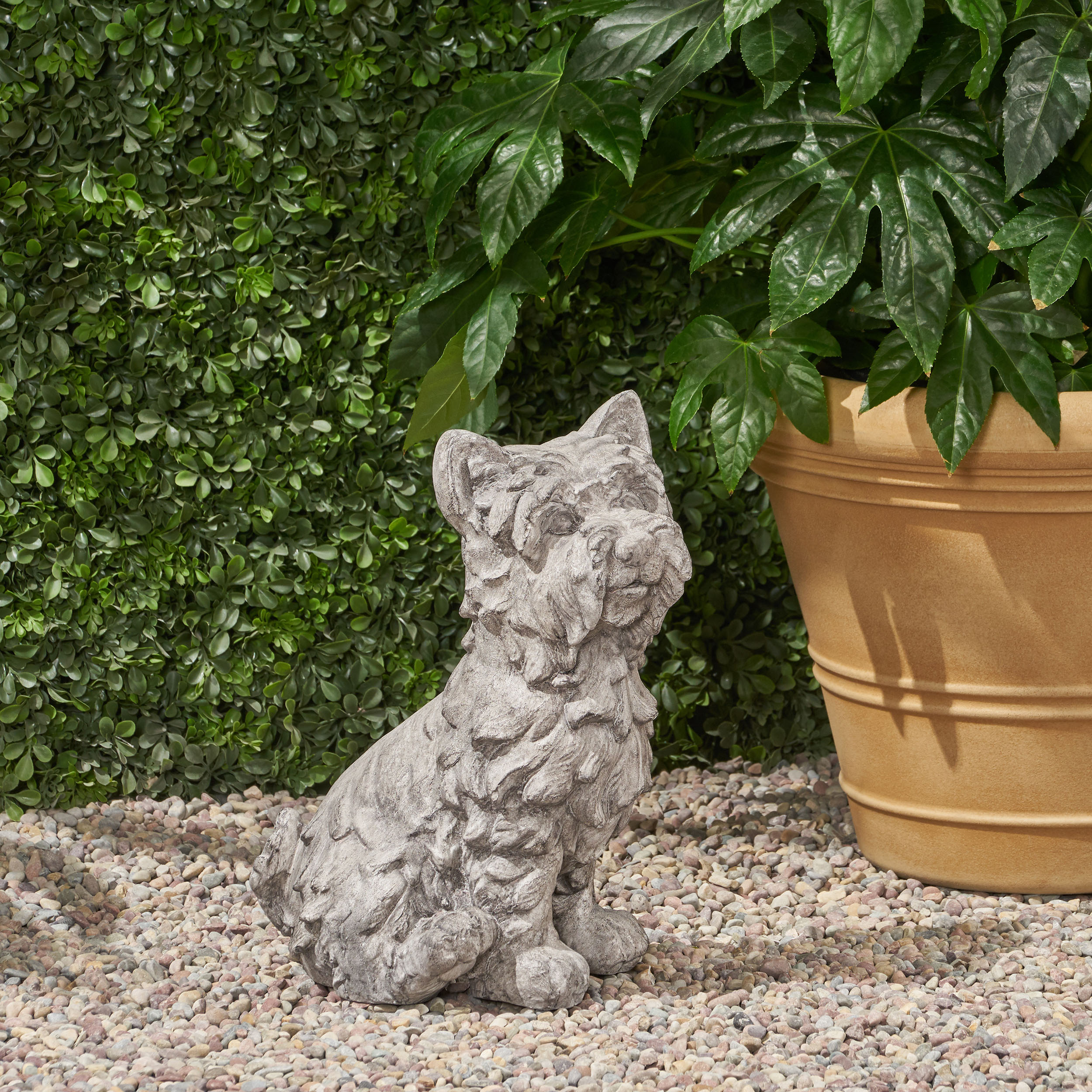 CRICKET DOG CAST SONE GARDEN STATUE, Outdoor Terrier Dog Garden Statue, Antique Gray Finish, No Assembly Required - Image 2