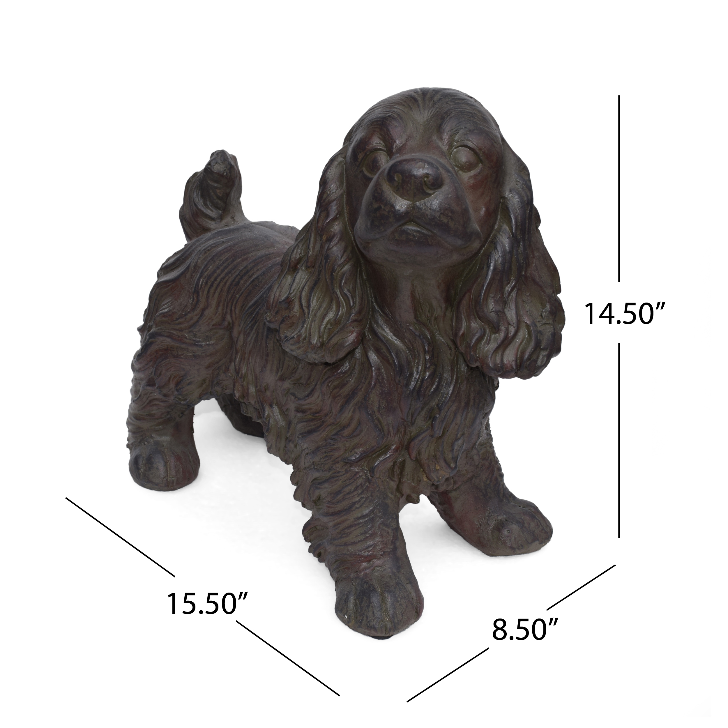 JOSIE DOG CAST SONE GARDEN STATUE, Outdoor Cocker Spaniel Dog Garden Statue, Brown Finish, No Assembly Required - Image 3