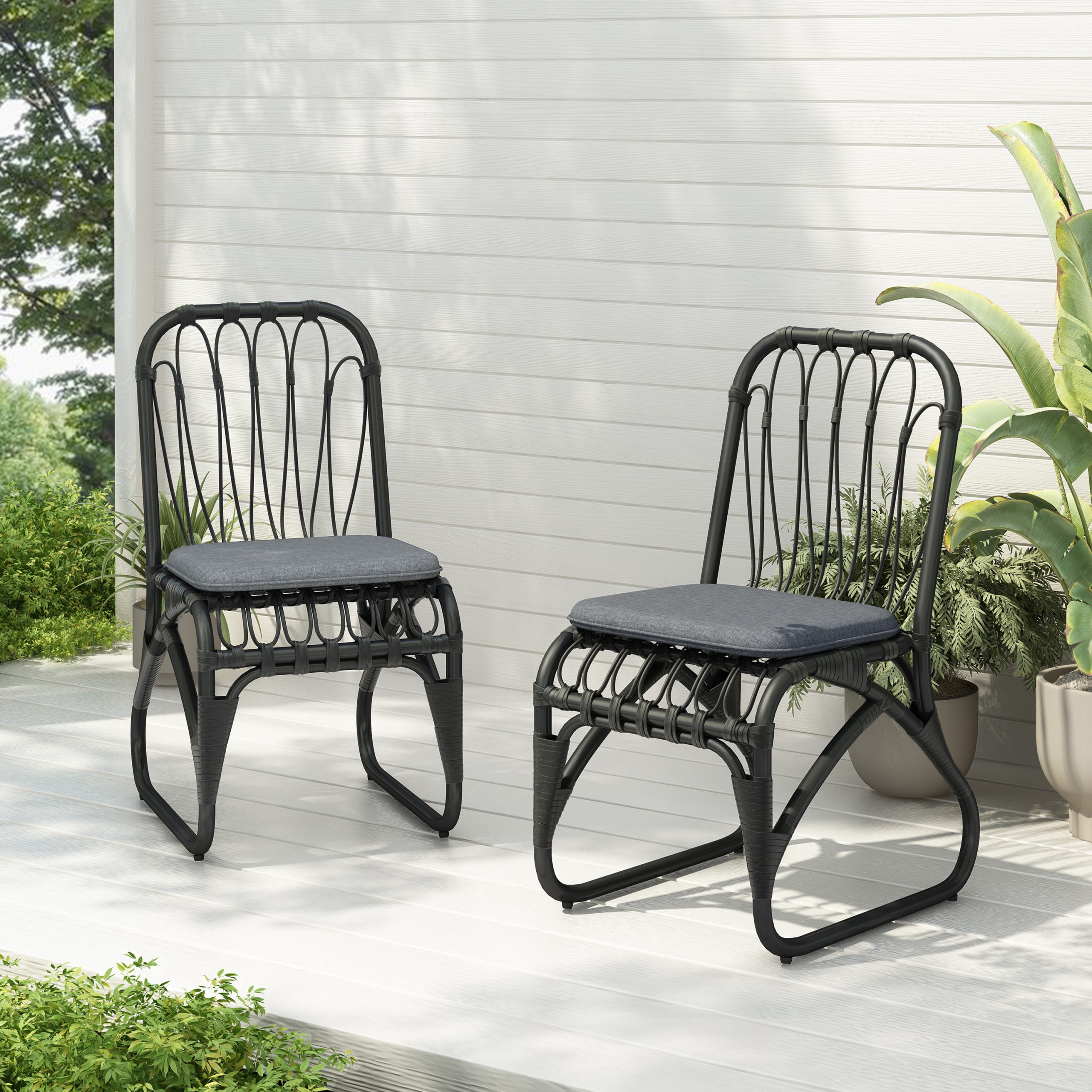 Outdoor PE Wicker Dining Chairs with Washable Cushion Set of 2, Outdoor Rattan chairs for Backyard, Poolside, Garden,Patio,Grey - Image 1
