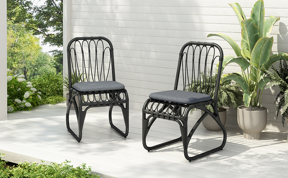Outdoor PE Wicker Dining Chairs with Washable Cushion Set of 2, Outdoor Rattan chairs for Backyard, Poolside, Garden,Patio,Grey - Image 3