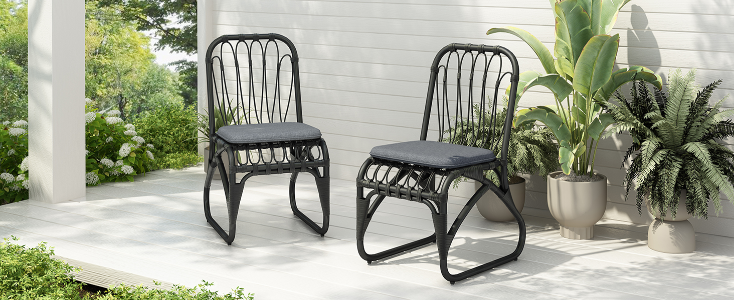 Outdoor PE Wicker Dining Chairs with Washable Cushion Set of 2, Outdoor Rattan chairs for Backyard, Poolside, Garden,Patio,Grey - Image 4