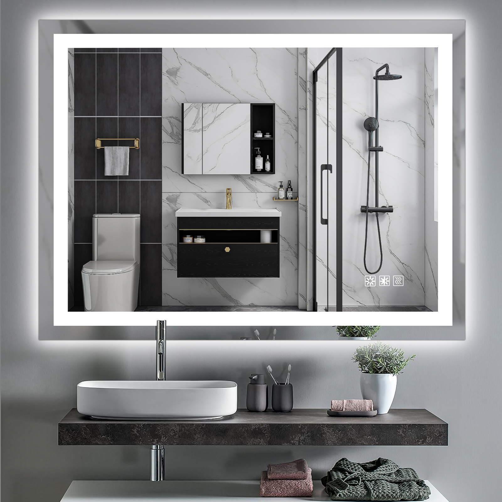 48" x 36" LED Bathroom Mirror with Anti-Fog and Touch Sensor – Modern Frameless Lighted Wall Mirror for Bathroom Vanity, Shower Room, or Dressing Area - Image 2