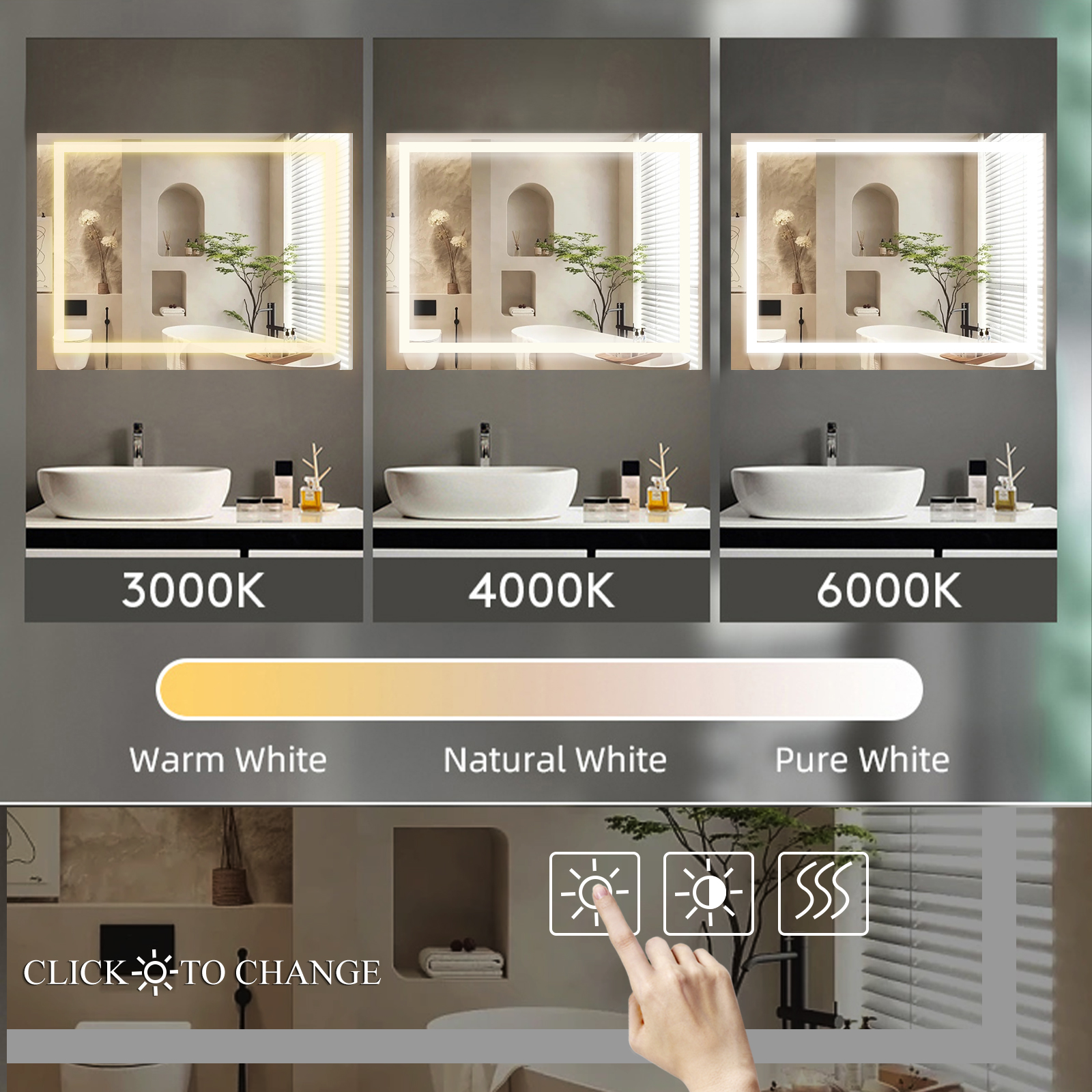 48" x 36" LED Bathroom Mirror with Anti-Fog and Touch Sensor – Modern Frameless Lighted Wall Mirror for Bathroom Vanity, Shower Room, or Dressing Area - Image 4