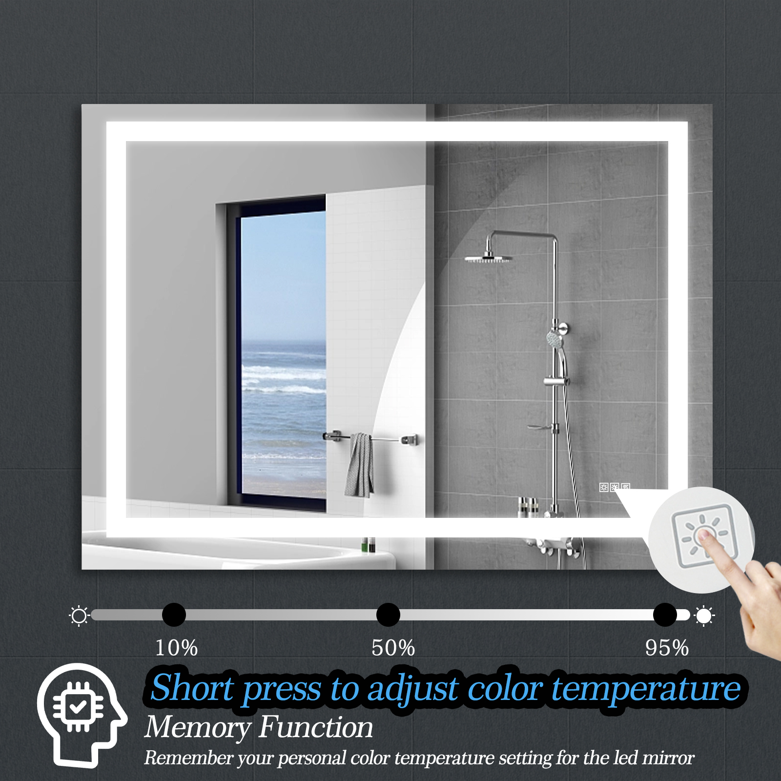 48" x 36" LED Bathroom Mirror with Anti-Fog and Touch Sensor – Modern Frameless Lighted Wall Mirror for Bathroom Vanity, Shower Room, or Dressing Area - Image 5