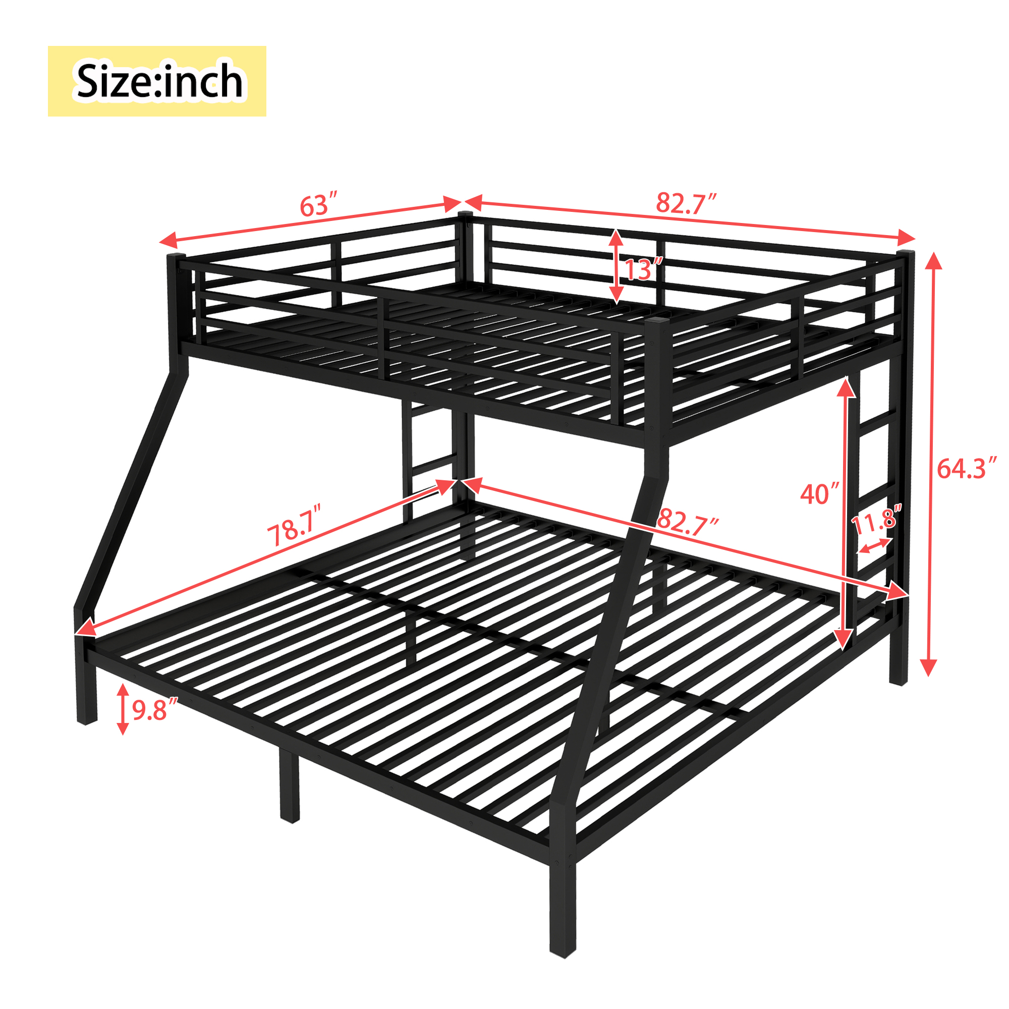 Metal Queen over King Bunk Bed for Teens and Adults,Space-Saving/Noise Reduced/No Box Spring Needed, Black - Image 3