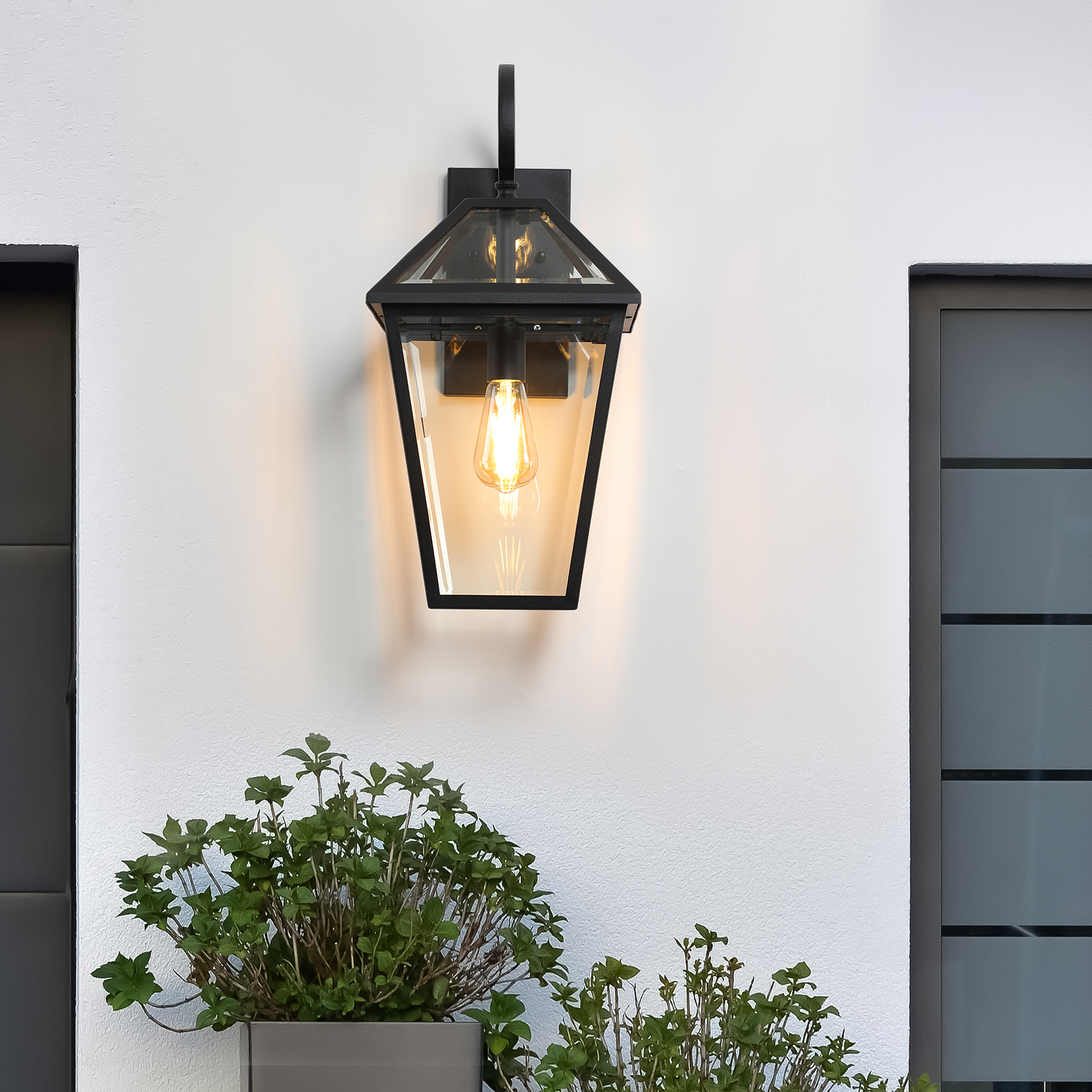 21"(H) 1-Pack Outdoor Wall Lantern Light – Modern Black Metal & Clear Glass Sconce for Porch, Patio, and Garden Lighting (Bulb Not Included) - Image 2