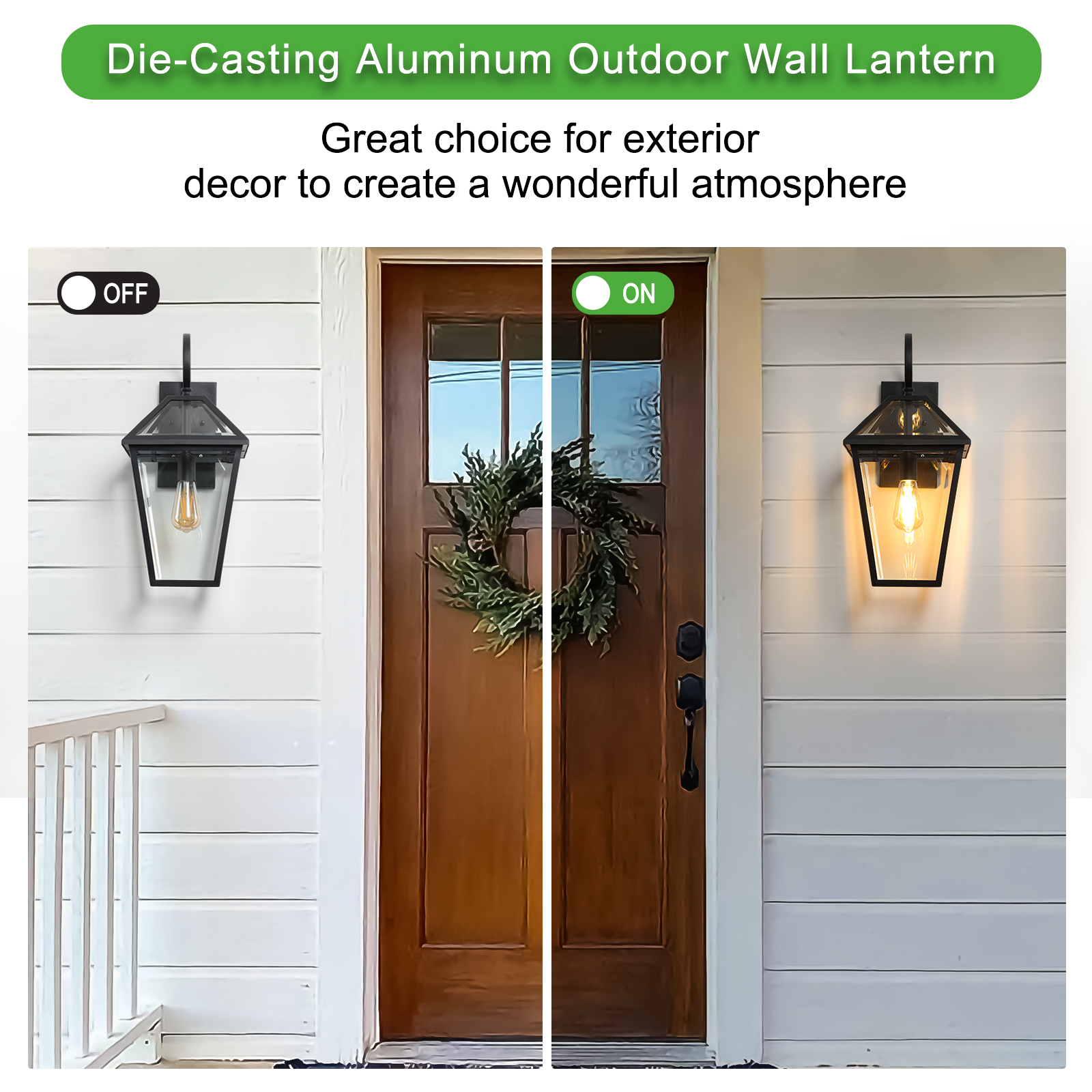 21"(H) 1-Pack Outdoor Wall Lantern Light – Modern Black Metal & Clear Glass Sconce for Porch, Patio, and Garden Lighting (Bulb Not Included) - Image 5