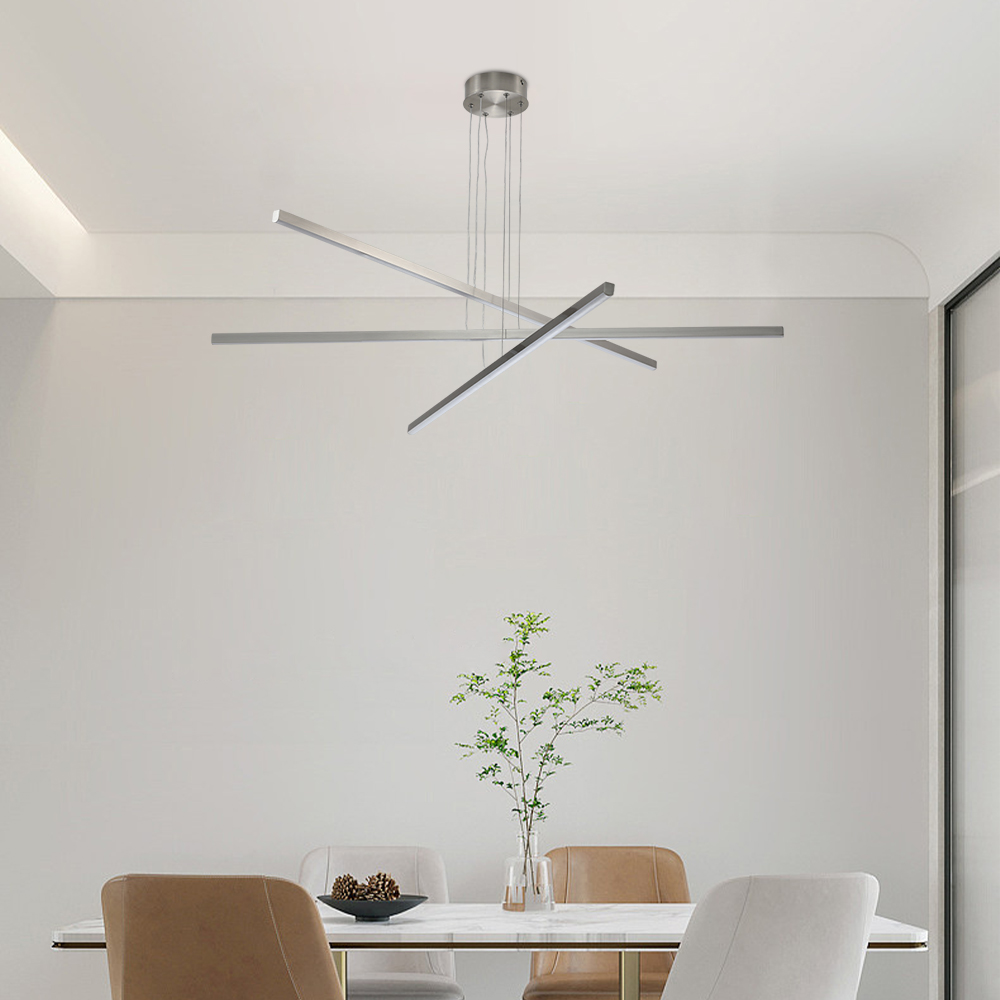 48" Modern LED Chandelier - Geometric 3-Arm Design, Adjustable Hanging, Sleek Metal Finish for Dining Room, Living Room & Office - Image 3