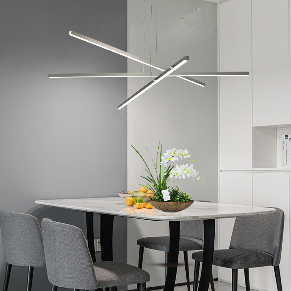 48" Modern LED Chandelier - Geometric 3-Arm Design, Adjustable Hanging, Sleek Metal Finish for Dining Room, Living Room & Office - Image 4