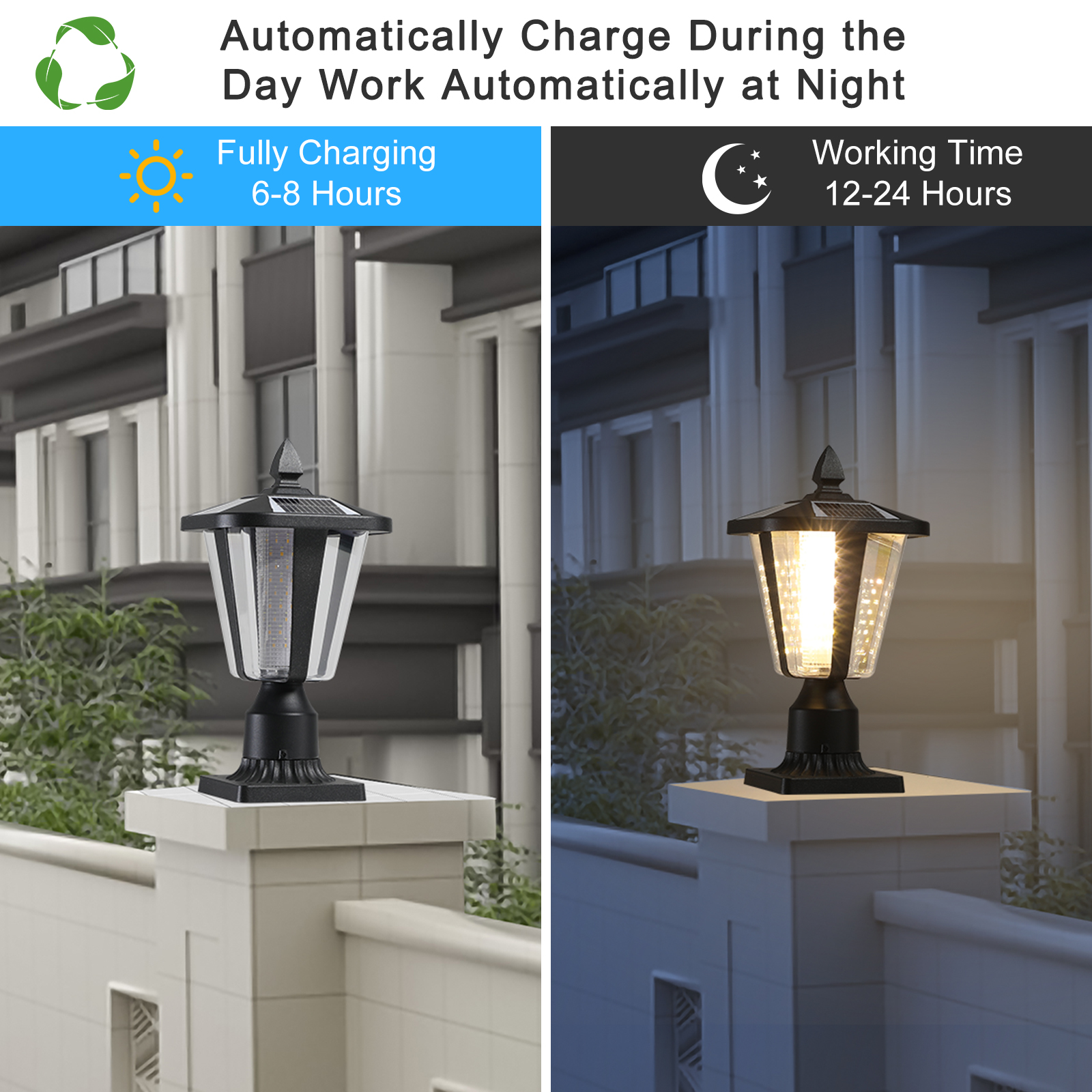 15"(H) Solar Powered Outdoor Lantern, Modern Garden Light with LED for Pathways, Yards, and Driveways (1-Pack) - Image 5