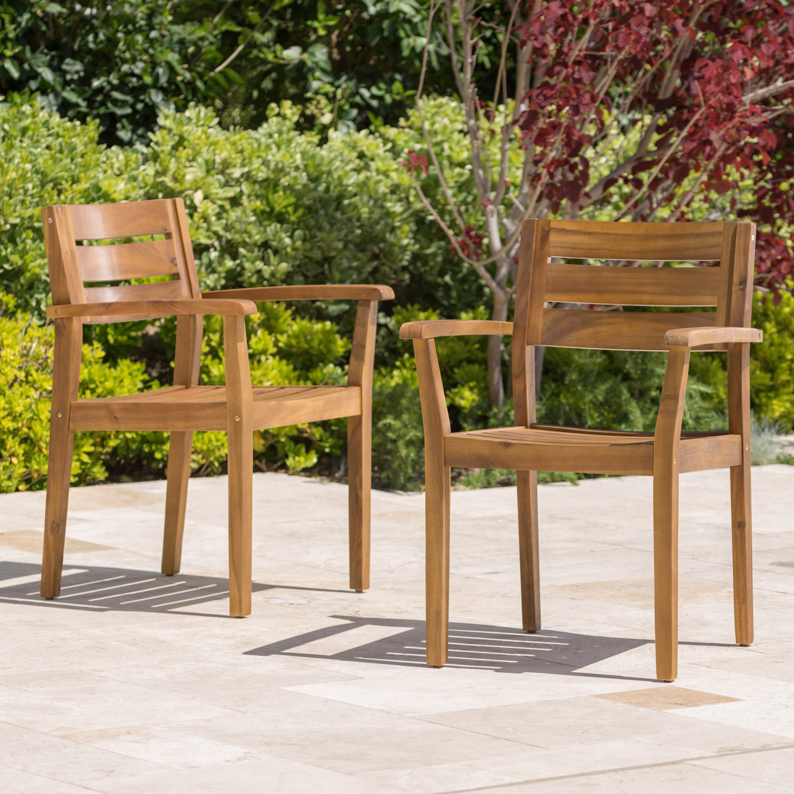 STAMFORD Dining Chairs Set of 2,Acacia Wood Patio Armchair,for Backyard, Poolside, Garden,Teak