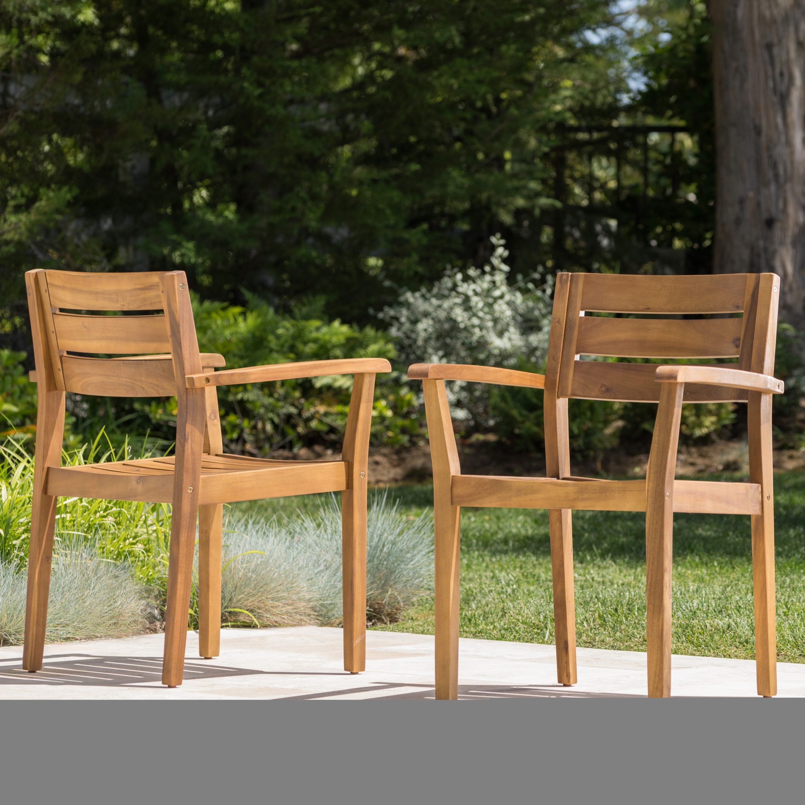STAMFORD Dining Chairs Set of 2,Acacia Wood Patio Armchair,for Backyard, Poolside, Garden,Teak - Image 2