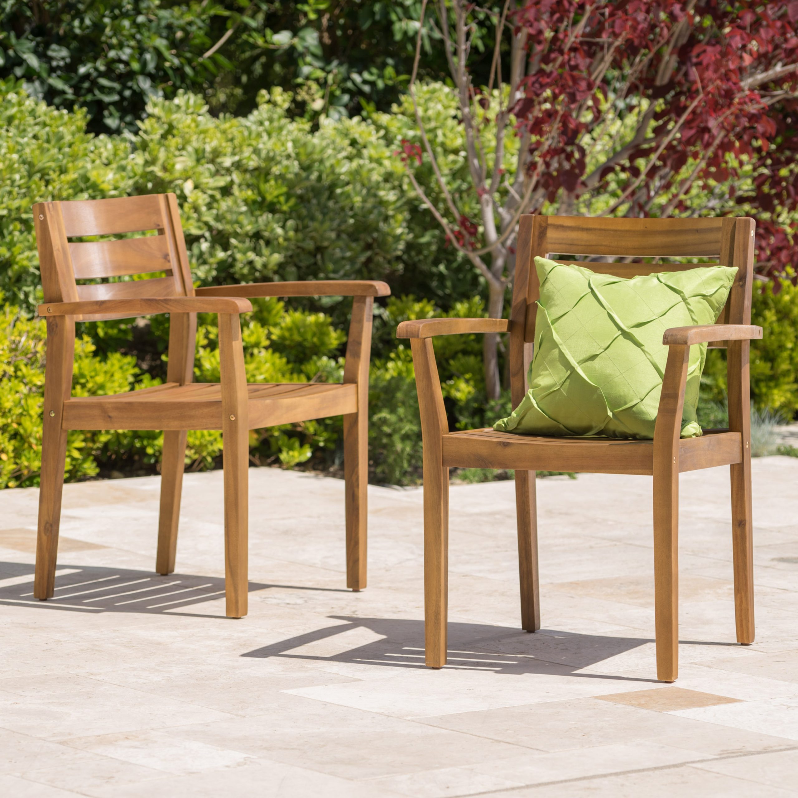STAMFORD Dining Chairs Set of 2,Acacia Wood Patio Armchair,for Backyard, Poolside, Garden,Teak - Image 3