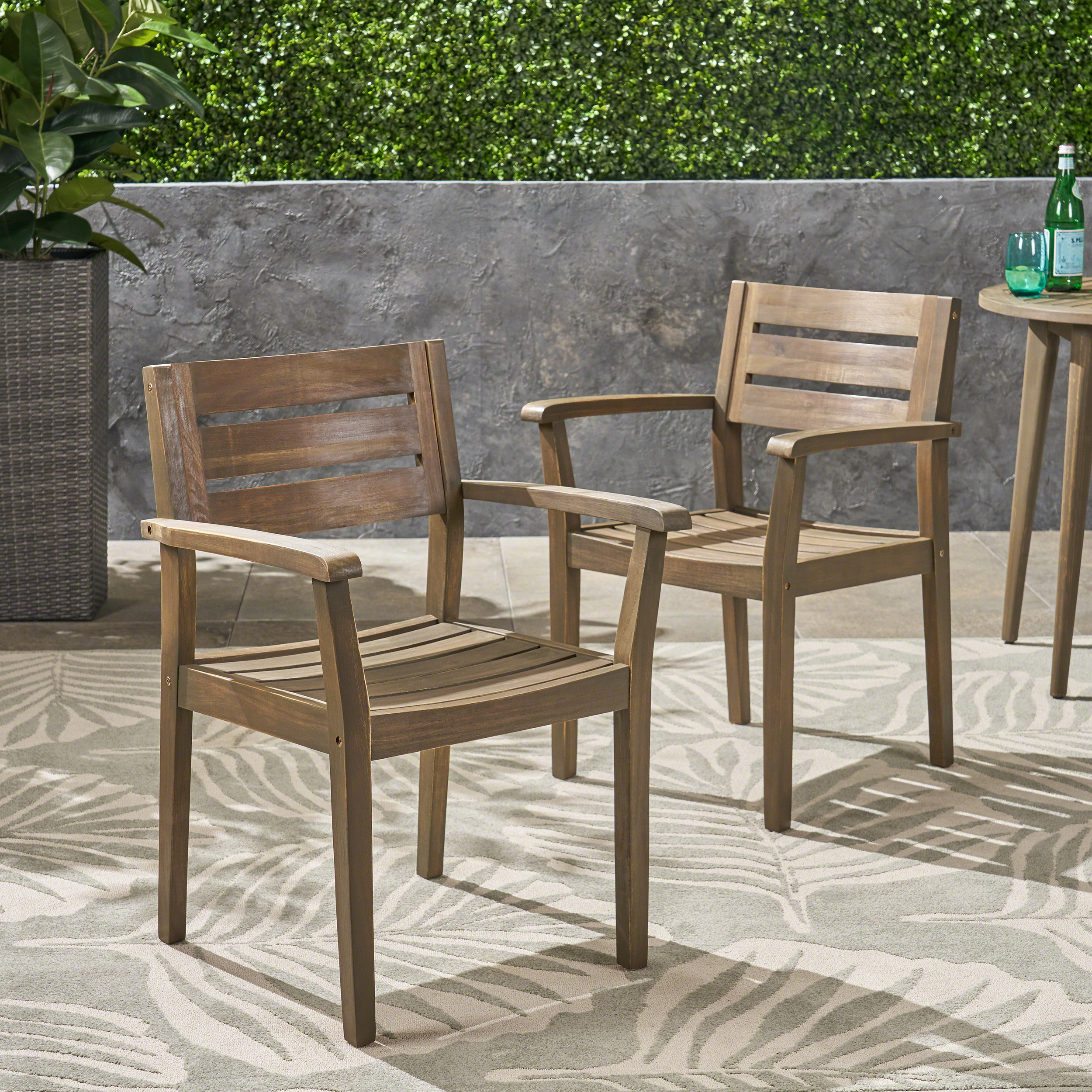STAMFORD Dining Chairs Set of 2,Acacia Wood Patio Armchair,for Backyard, Poolside, Garden,Grey - Image 3