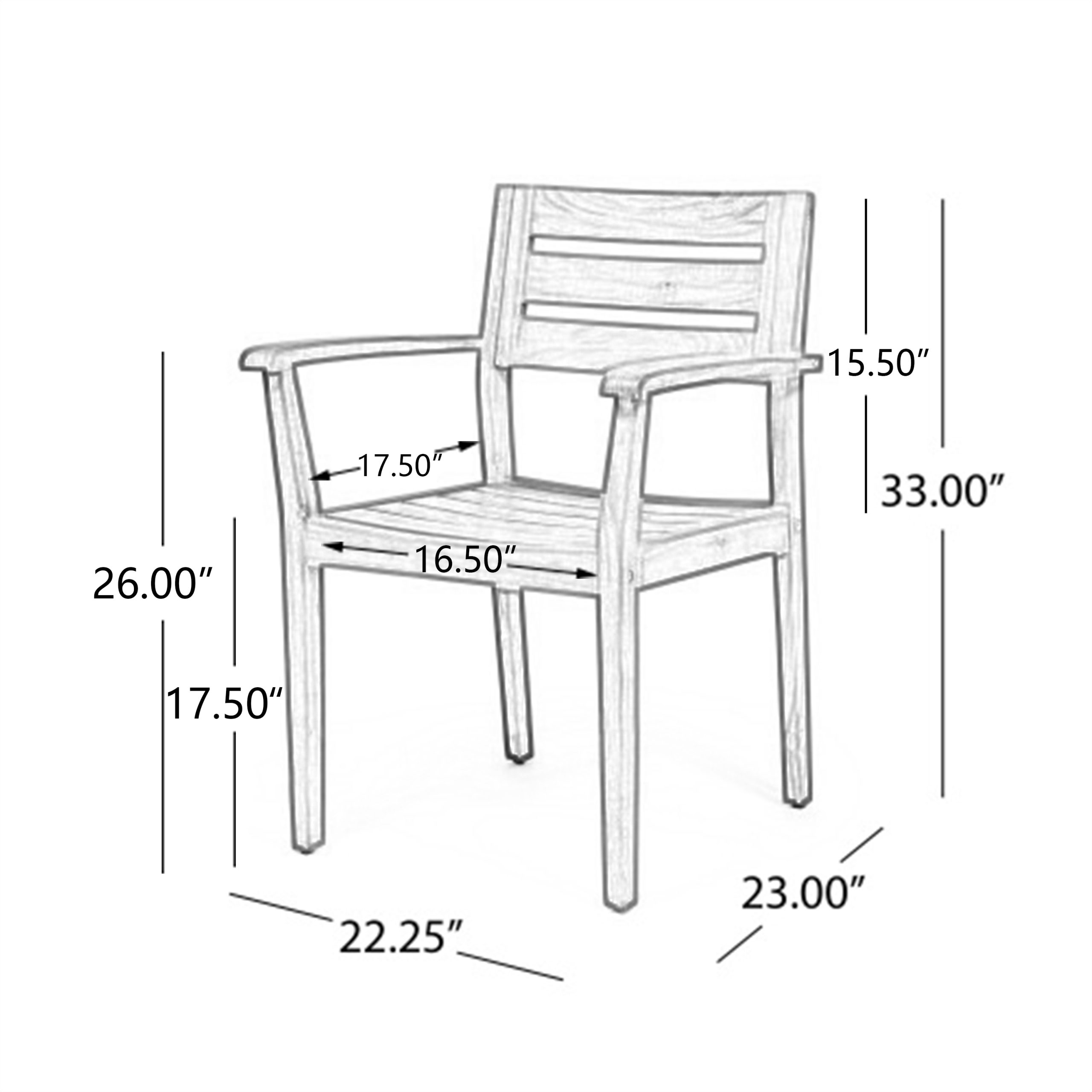 STAMFORD Dining Chairs Set of 2,Acacia Wood Patio Armchair,for Backyard, Poolside, Garden,Grey - Image 4