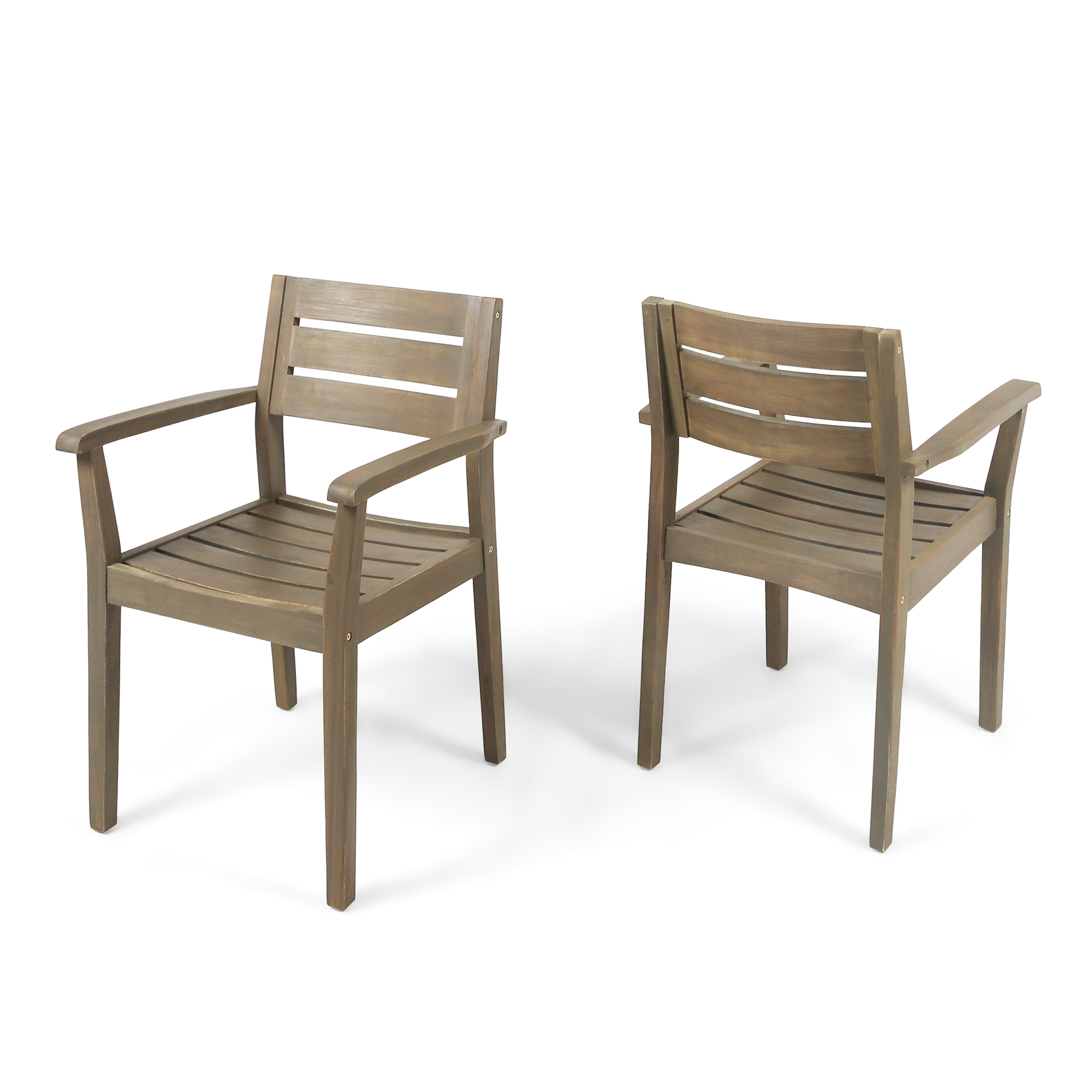 STAMFORD Dining Chairs Set of 2,Acacia Wood Patio Armchair,for Backyard, Poolside, Garden,Grey - Image 5